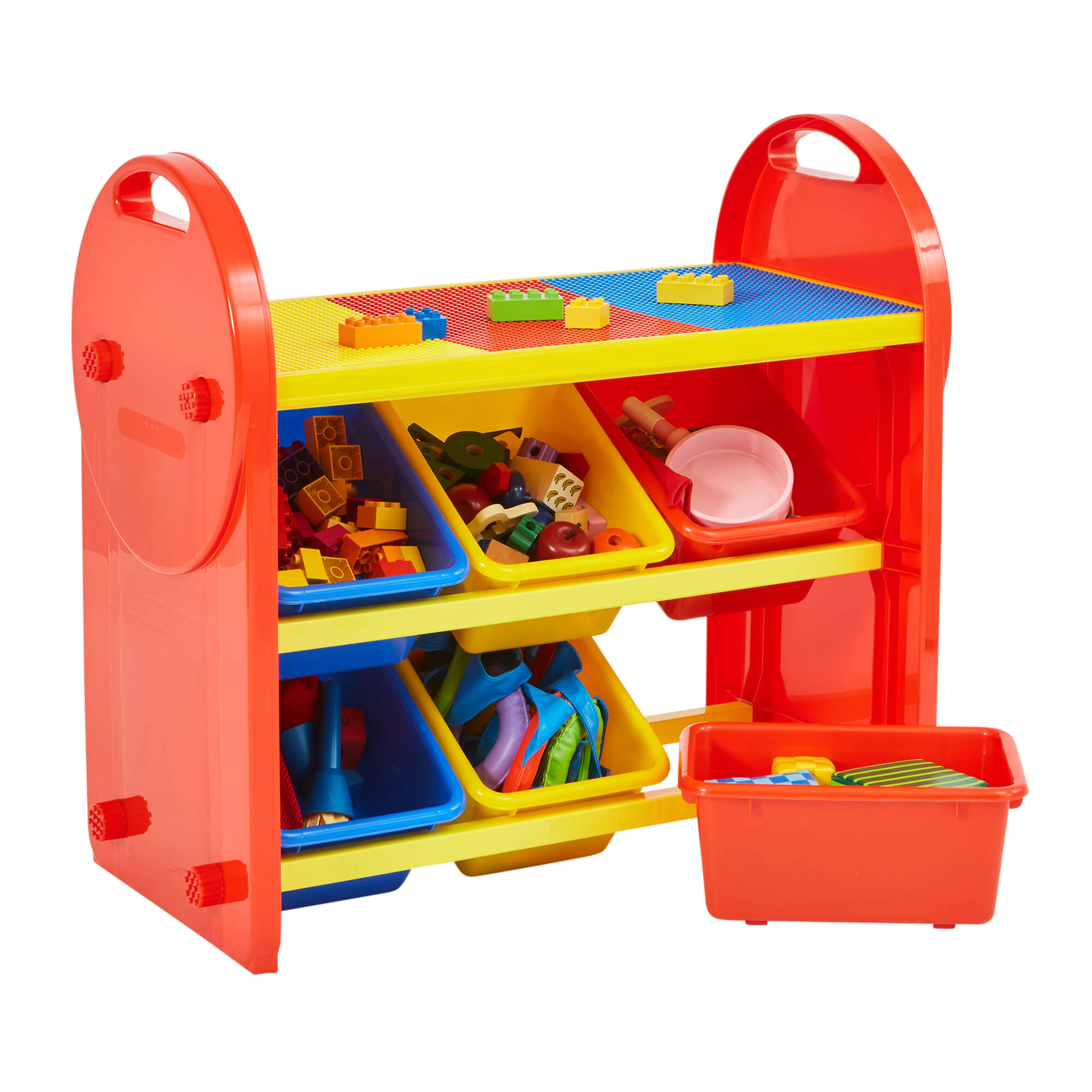 2-in-1 Montessori 6 Bin Colourful Toy Storage Unit | Lego Activity Table