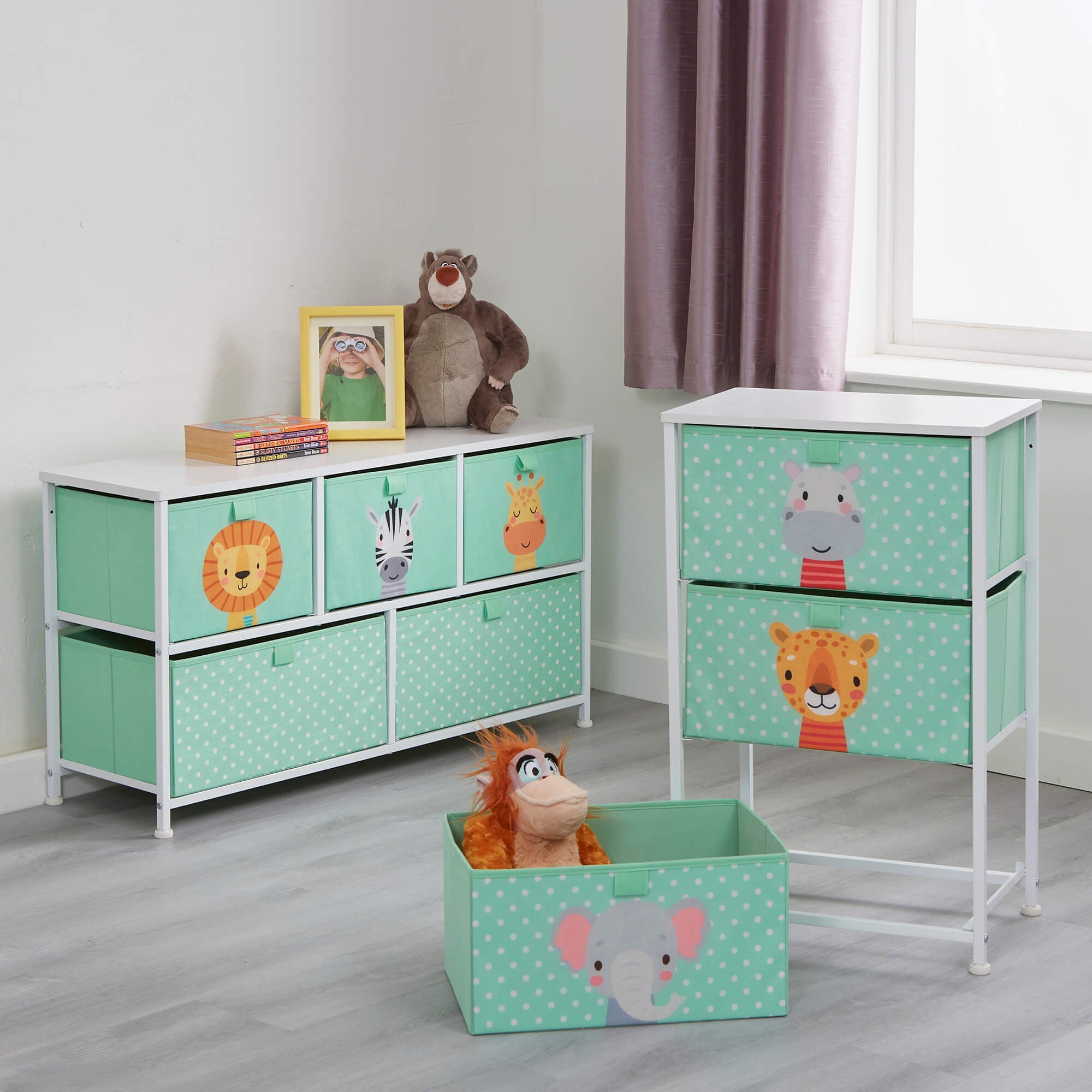 Montessori Jungle Safari Toy Storage with Drawers | Children's Bedside Table | 73 x 45 x 30cm