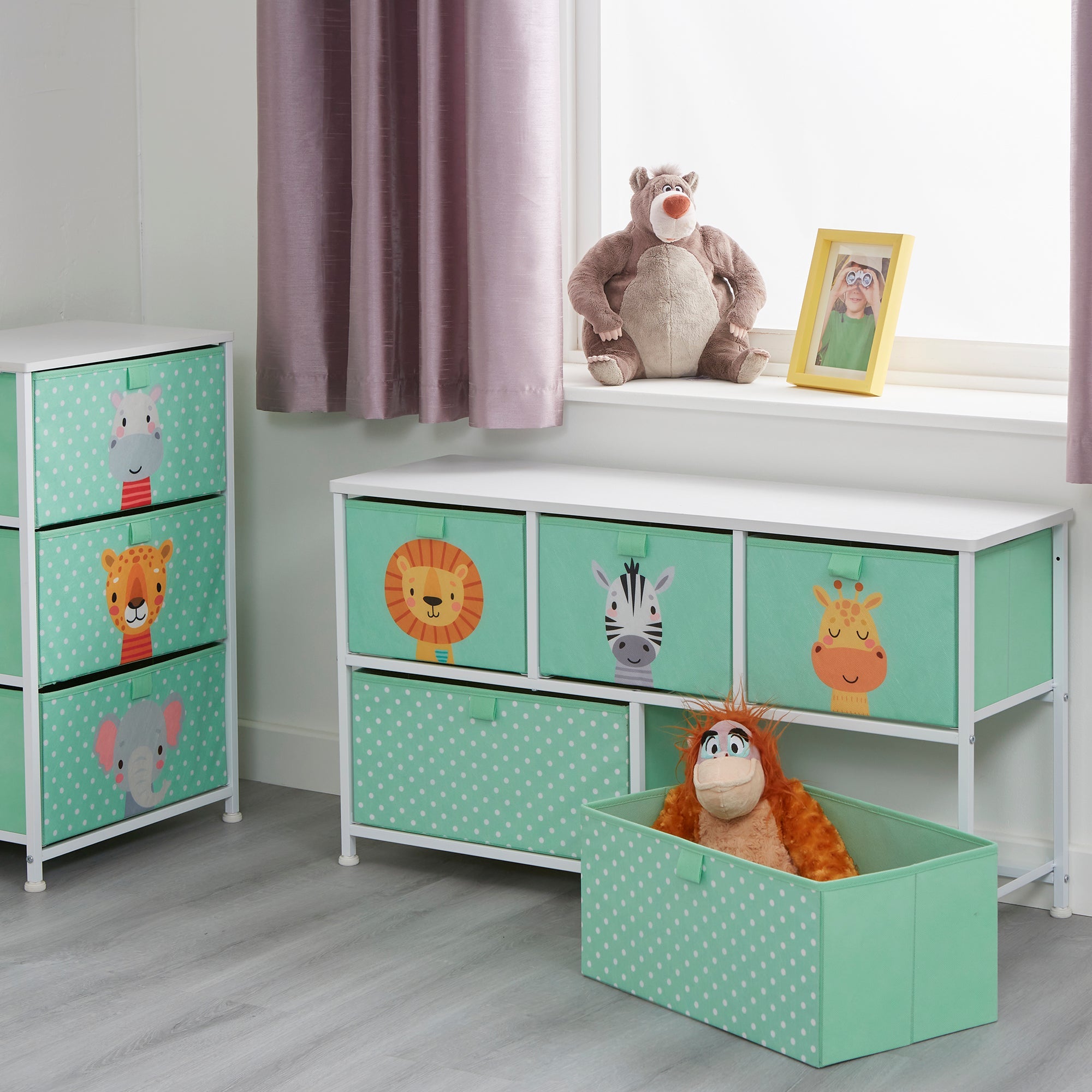 Montessori Jungle Safari Toy Storage with Large Drawers | Children's Toy Box | Bench Seat