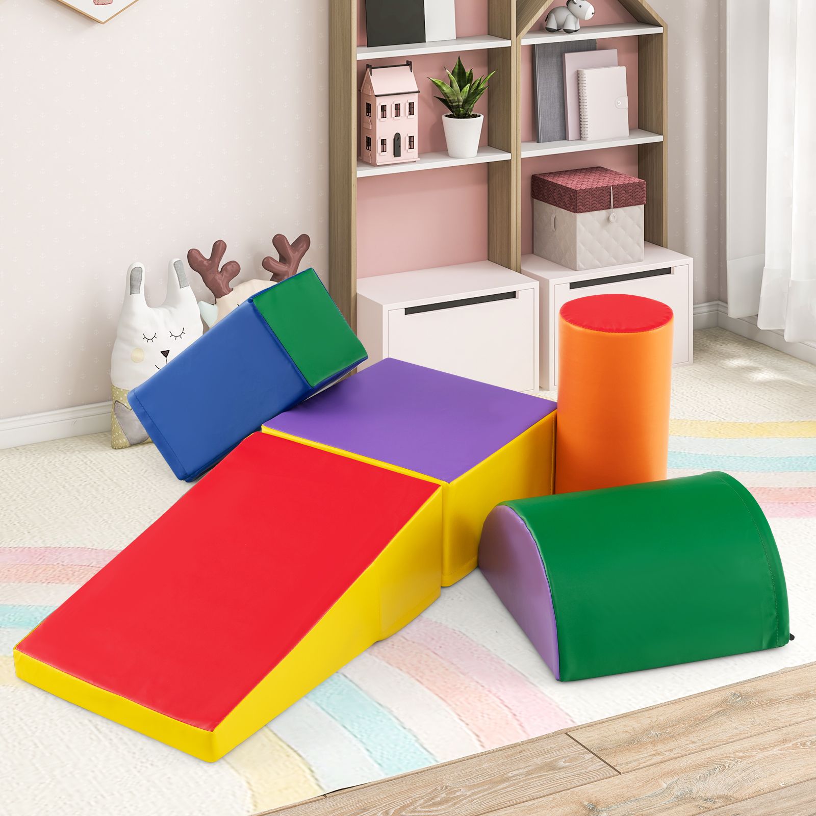 Indoor Soft Play Equipment | Montessori 5 Piece Foam Play Set | Soft Play Slide | Multi coloured 9m -3 years
