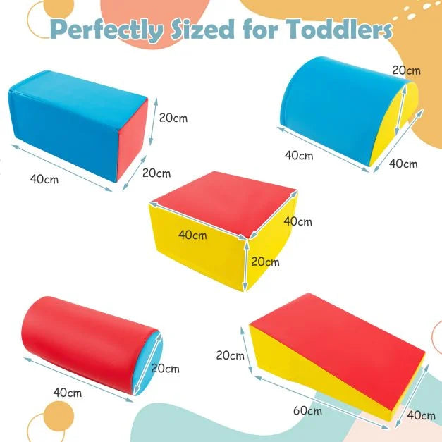 Indoor 5 Piece Montessori Soft Play Equipment | Foam Play Set | Primary Colours | 6 months+