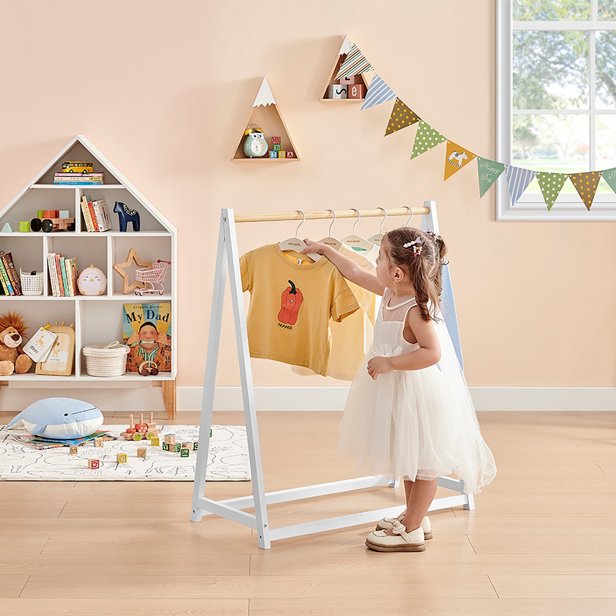 Montessori Wooden Dress-Up Rail for Toddlers | White