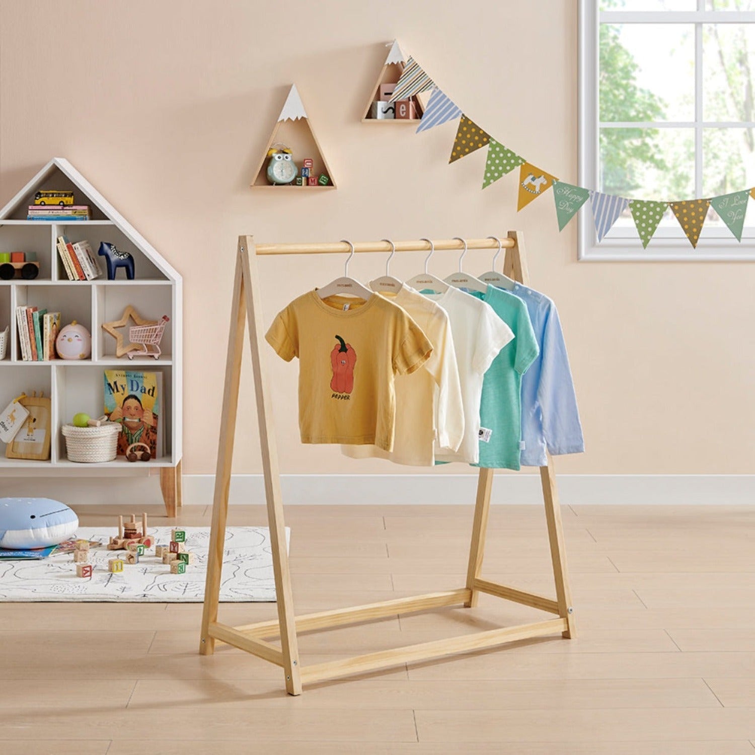 Montessori Wooden Dress-Up Rail for Toddlers | Natural Pine