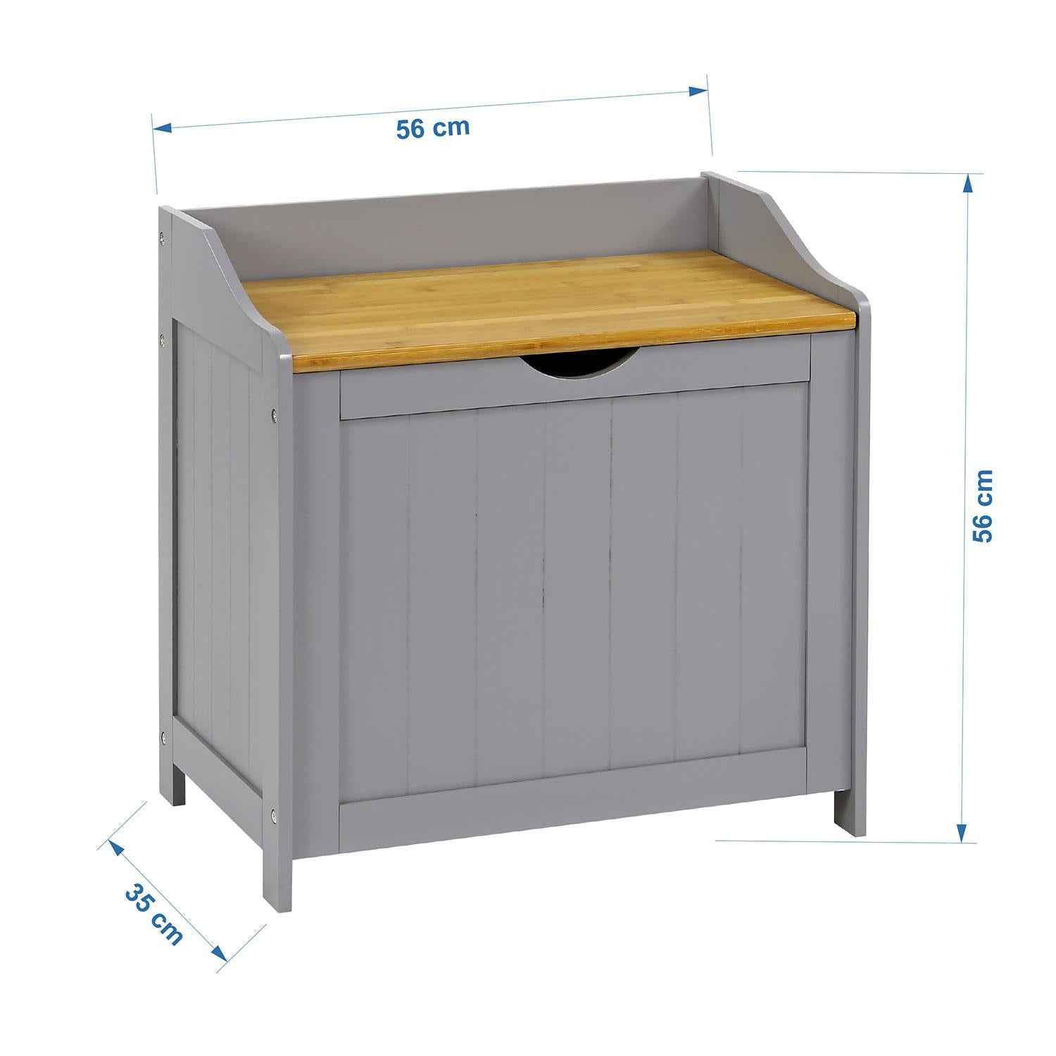 Large Wooden Toy Box & Bench with Slow Release Hinge | Ottoman | Blanket Box | Grey with Natural Bamboo Lid