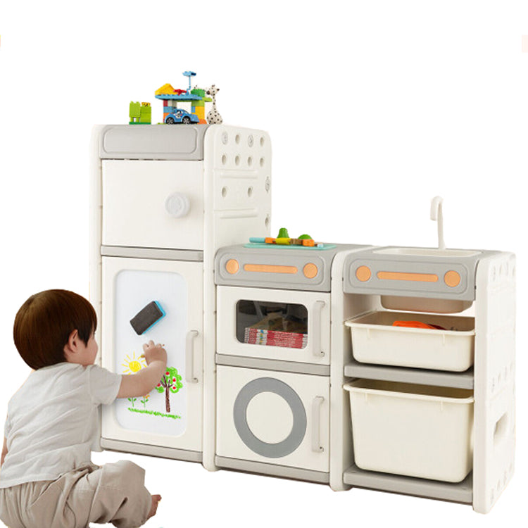 3-in-1 Large Montessori Toy Kitchen | Magnetic White Board | Toy Storage Unit