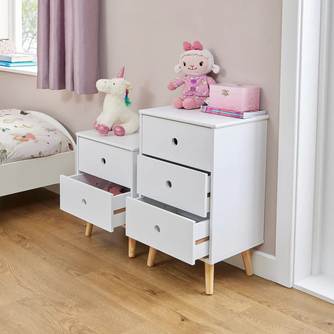 Montessori Modern Bedside Drawers | Children's Toy Storage | White | Pine Legs