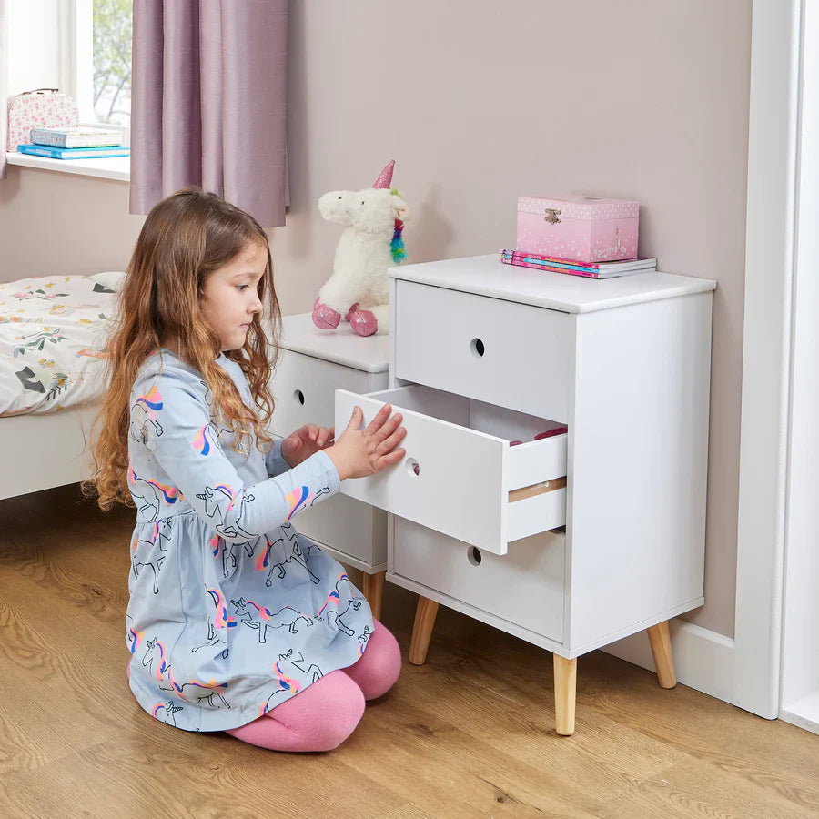 Montessori Modern Bedside Drawers | Children's Toy Storage | White | Pine Legs