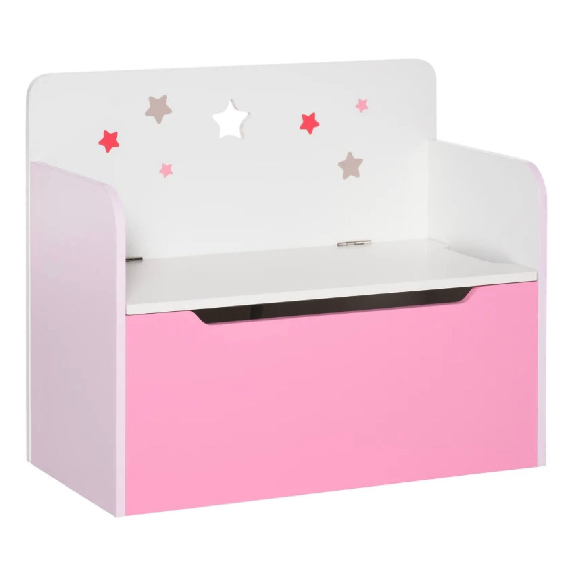 Children’s 2-in-1 Toy Box and Seat | Slow Release Safety Hinge | White & Pink | 3 Years+