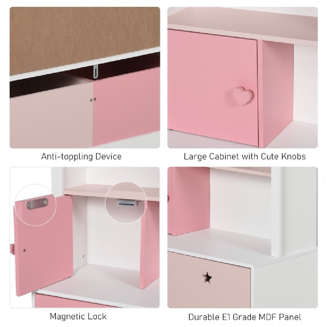 Kids Large Bookshelf | Kids Bookcase with Drawers | Toy Storage | Pink & White | 3 Years+