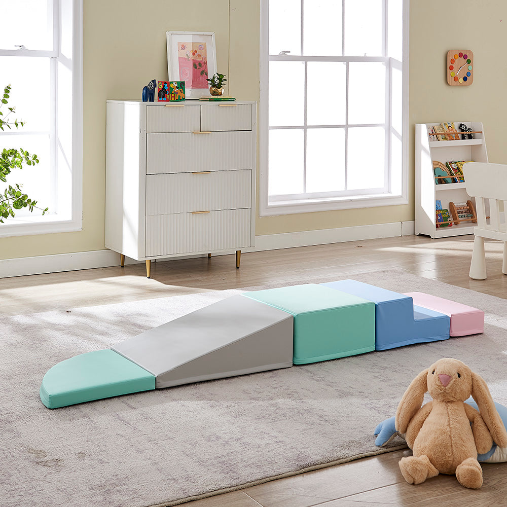 Montessori Pastel Soft Play Set | 5-Piece Step & Slide Climbing Blocks