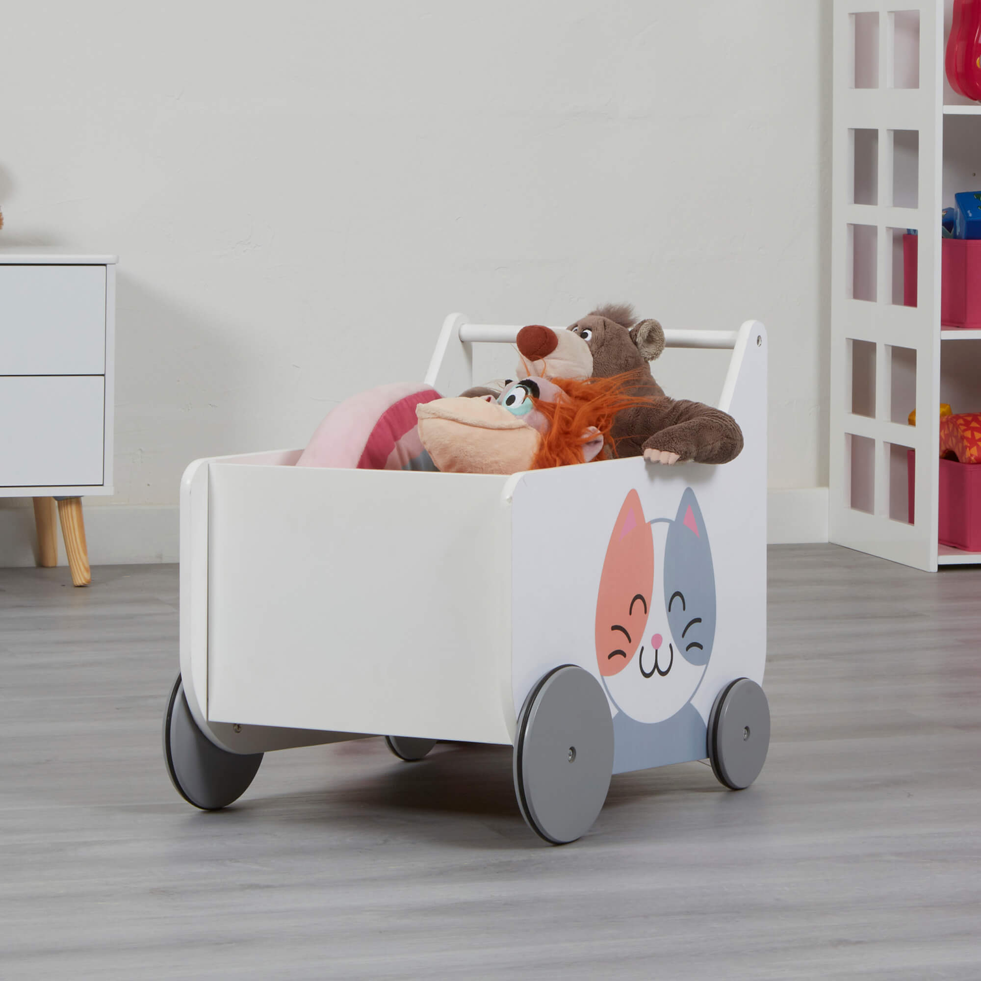 Montessori Toy Box | Toy Storage | Cat and Dog Push Along Trolley