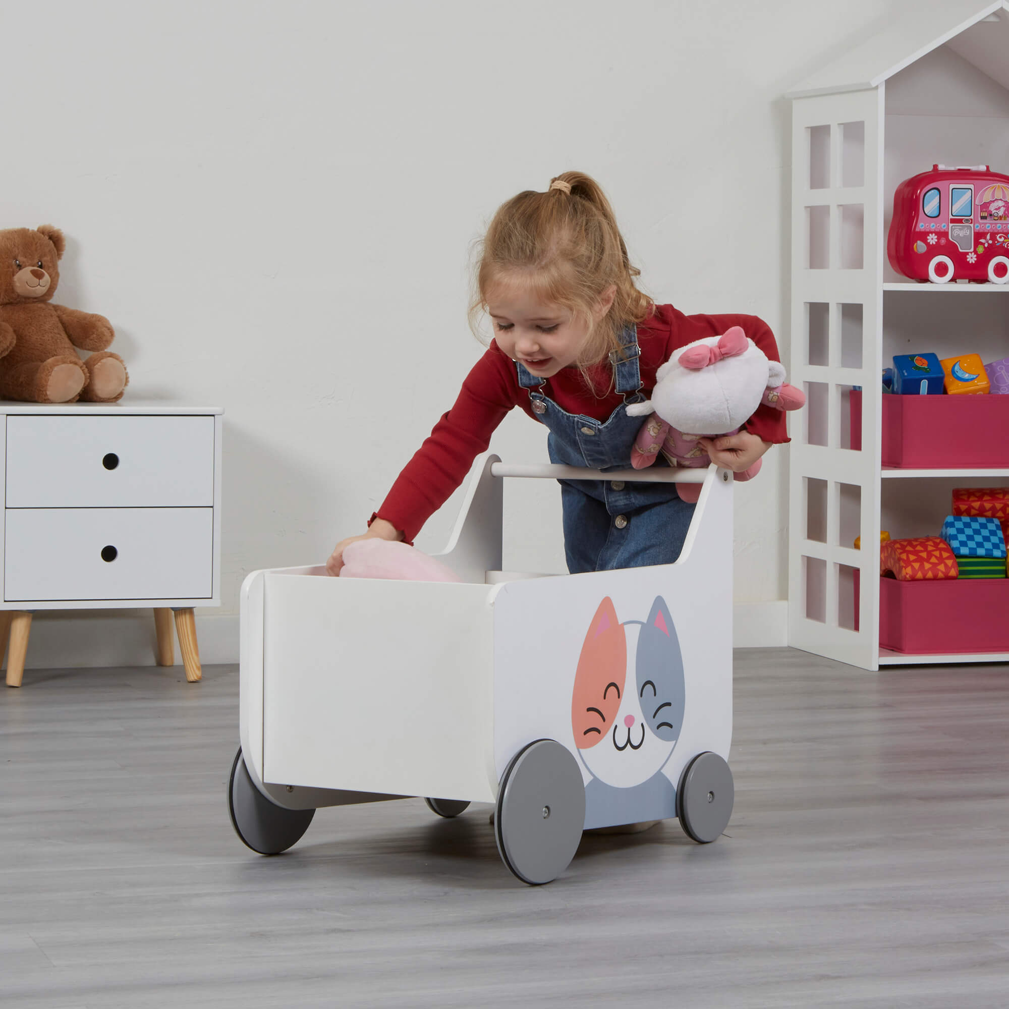 Montessori Toy Box | Toy Storage | Cat and Dog Push Along Trolley