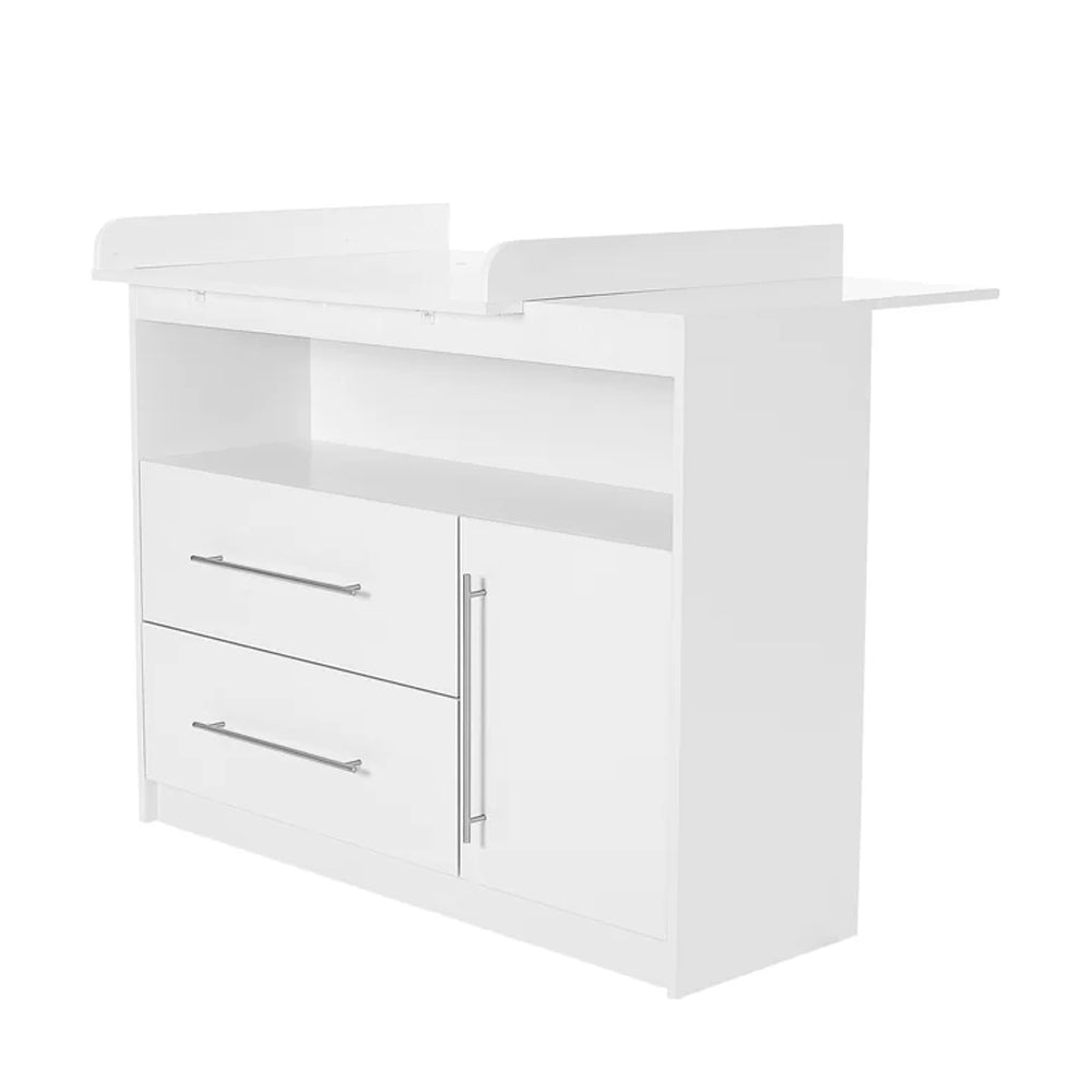 Modern Baby Changing Unit | Storage Shelf | 2 Drawers | Cupboard & Removable Topper | White