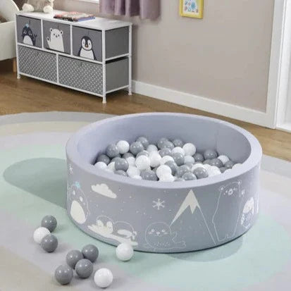 Montessori Ball Pit | Ball Pool | Thick Inner Floor Mat | 200 FREE balls | 90 x 90 x 30cm | Grey