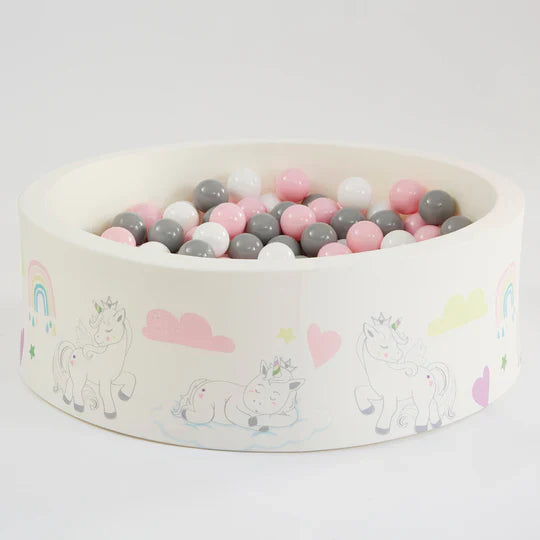 Montessori Ball Pit | Ball Pool | Thick Inner Floor Mat | 200 FREE balls | 90 x 90 x 30cm | Unicorns