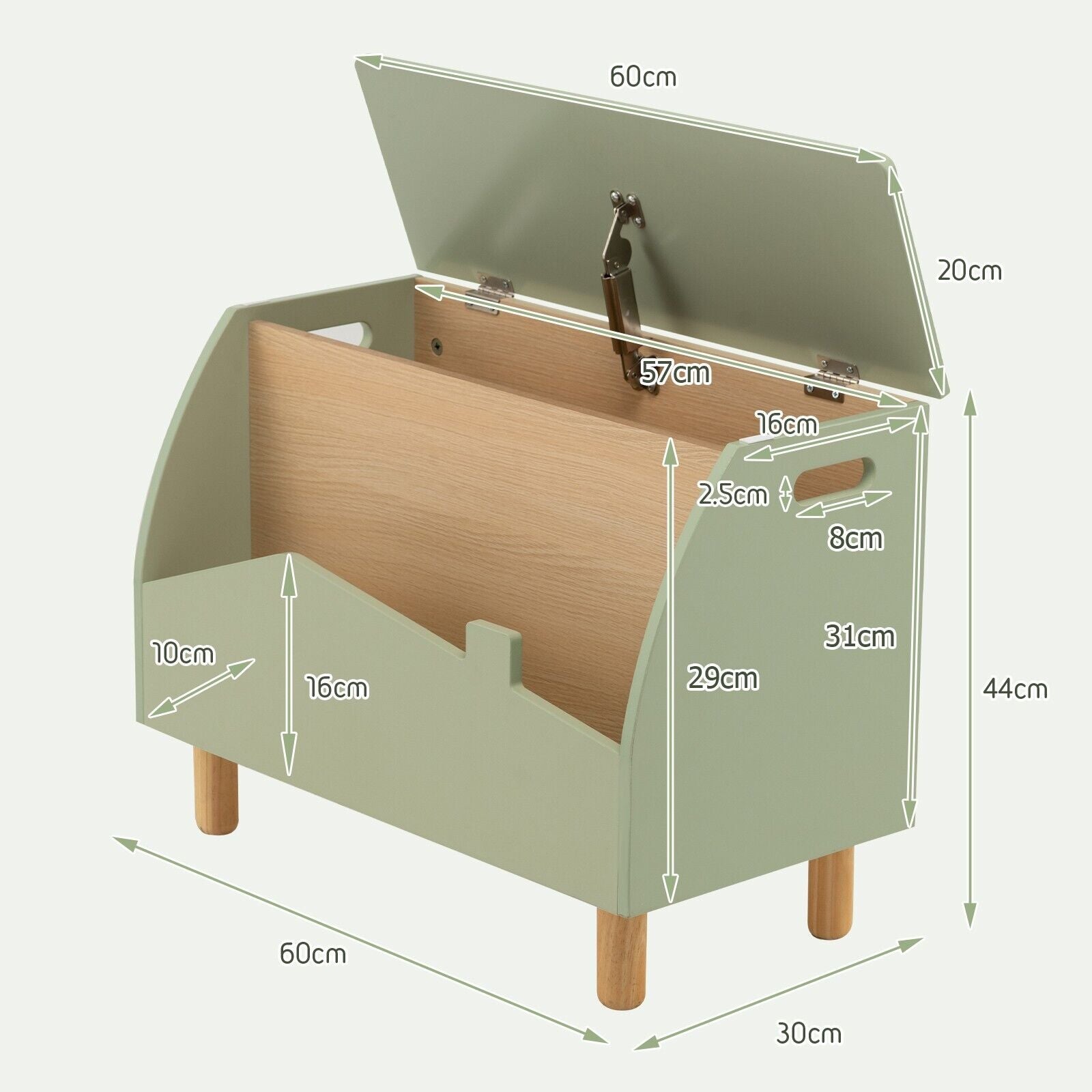 Cute 3-in-1 Montessori Toy Box | Bench Seat | Book Shelf | Pistachio Green