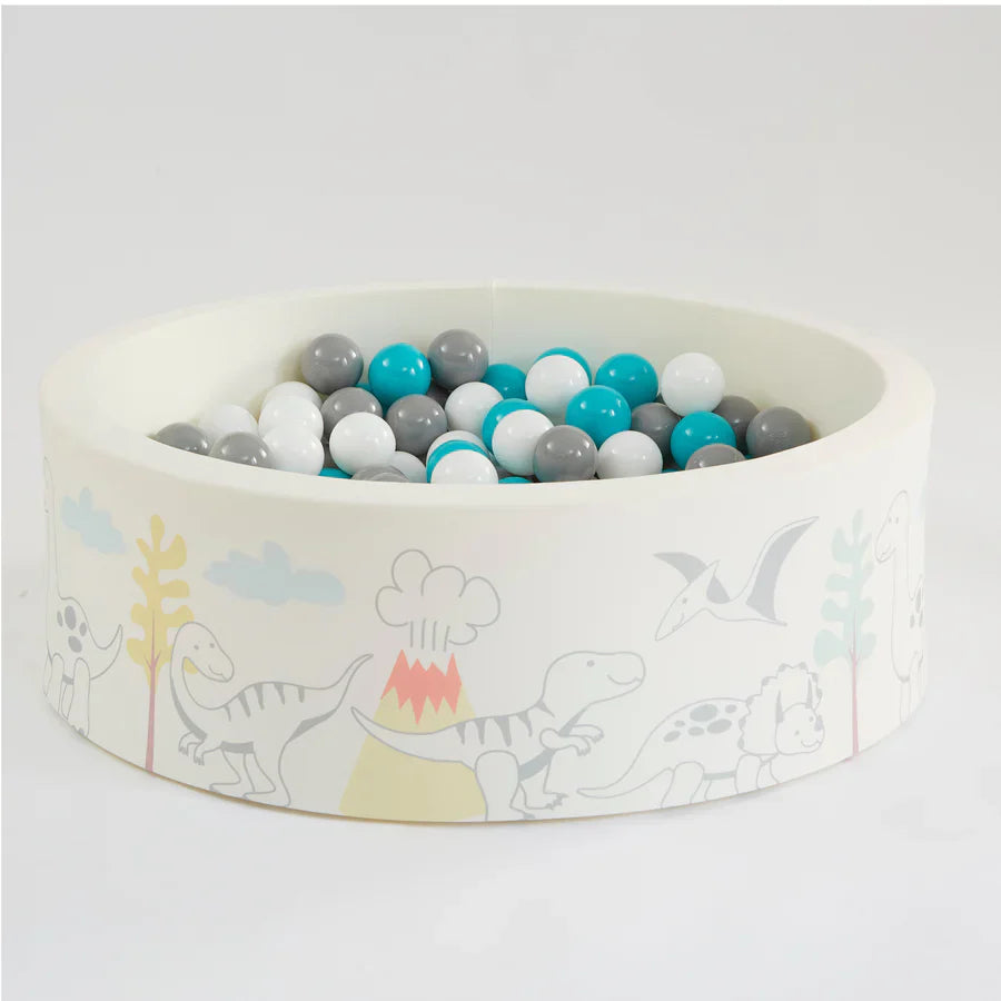 Montessori Ball Pit | Ball Pool | Thick Inner Floor Mat | 200 FREE balls | 90 x 90 x 30cm | Dinosaurs