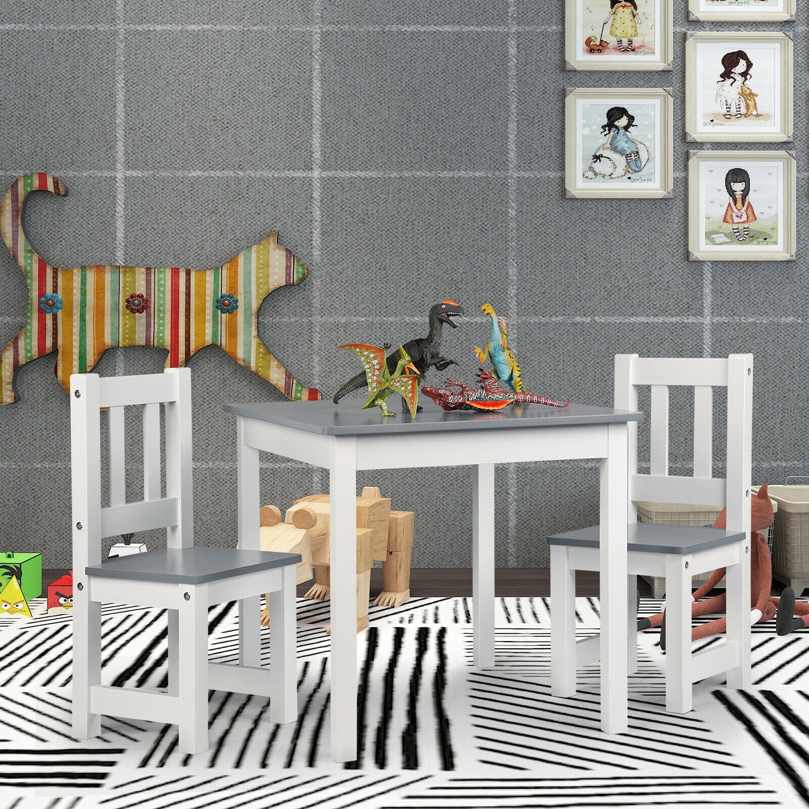 Little Helper Wooden Toy Storage Bench | Kids Toy Box | Crisp White & Charcoal Grey