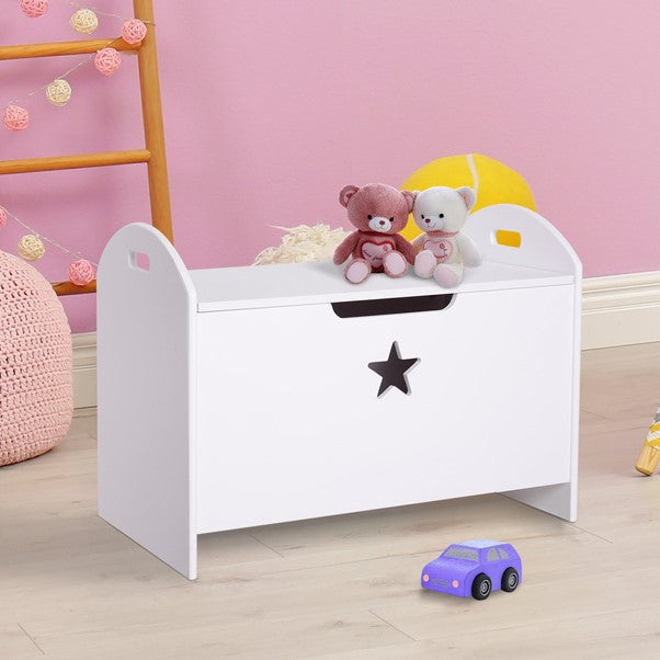 Kids Wooden Toy Box and Bench with Child Safety Hinge| Toy Storage with Handles| White