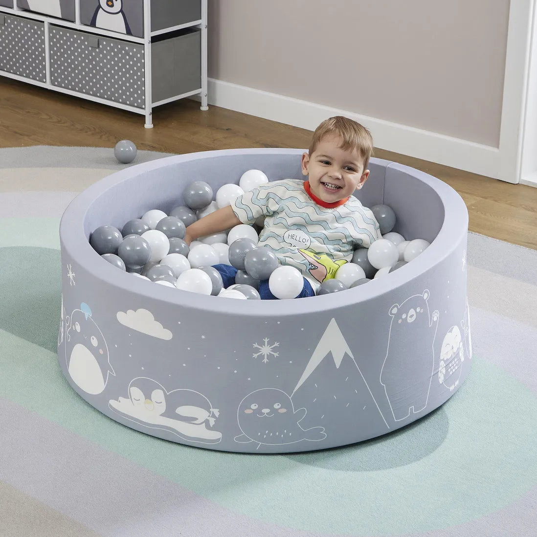 Montessori Ball Pit | Ball Pool | Thick Inner Floor Mat | 200 FREE balls | 90 x 90 x 30cm | Grey