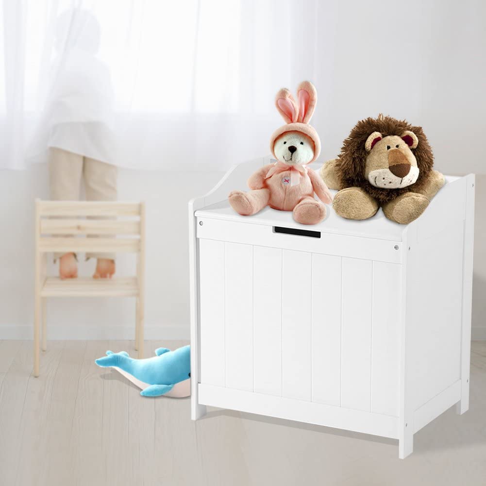 Kids Large Wooden Toy Box with Slow Release Hinge | Ottoman | Blanket Box | White
