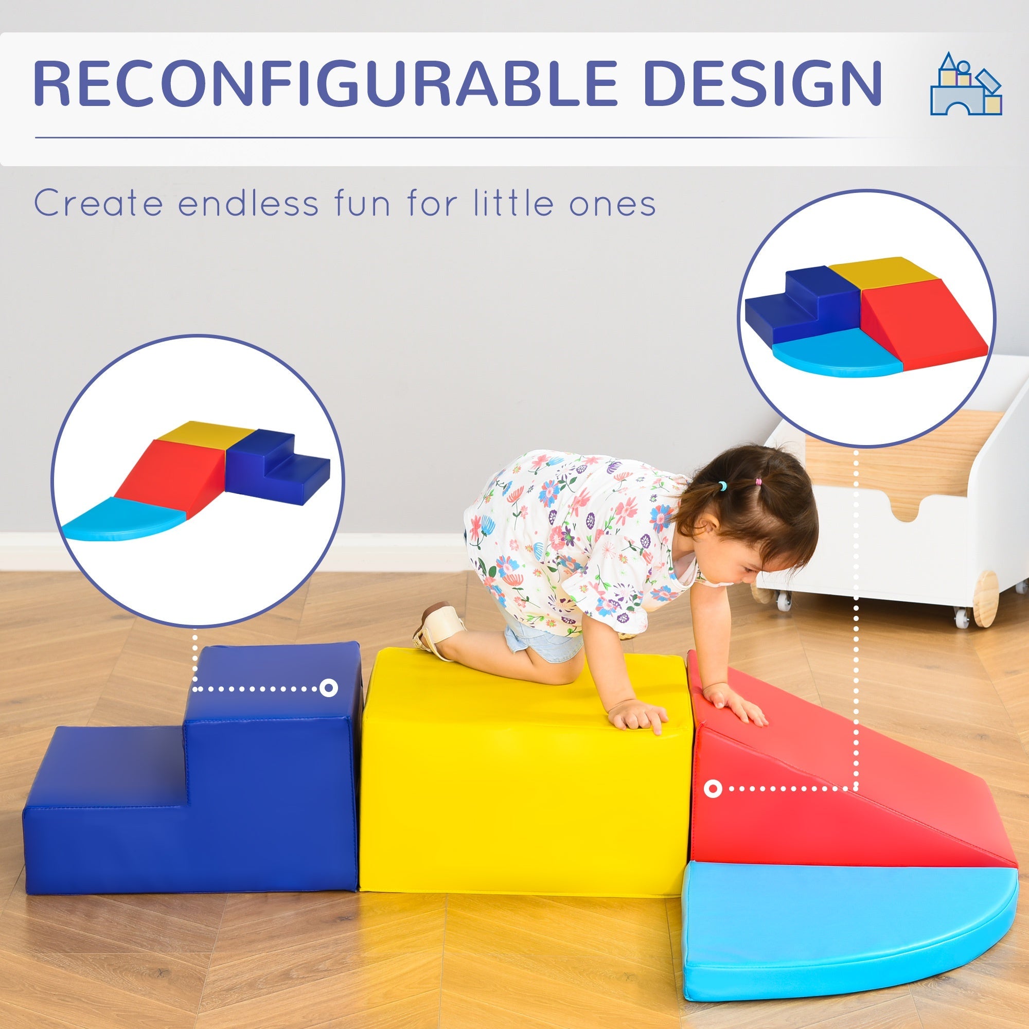 Indoor Soft Play Equipment | Montessori 4 Piece Foam Play Set | Soft Play Slide | 1-3 years
