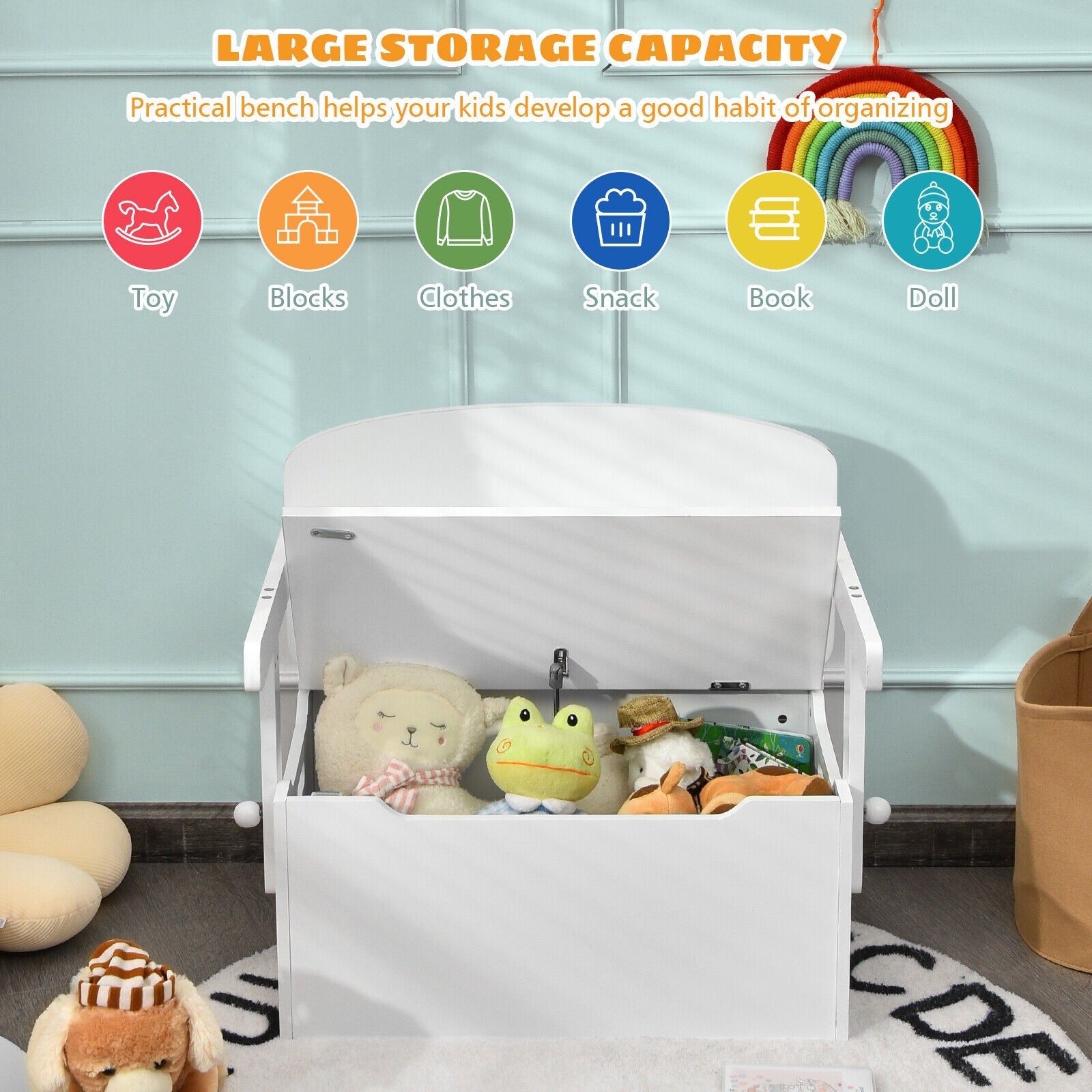 3-in-1 Kids Table and Chair Set | Activity Bench | Wooden Toy Storage Box | 3-7 Years