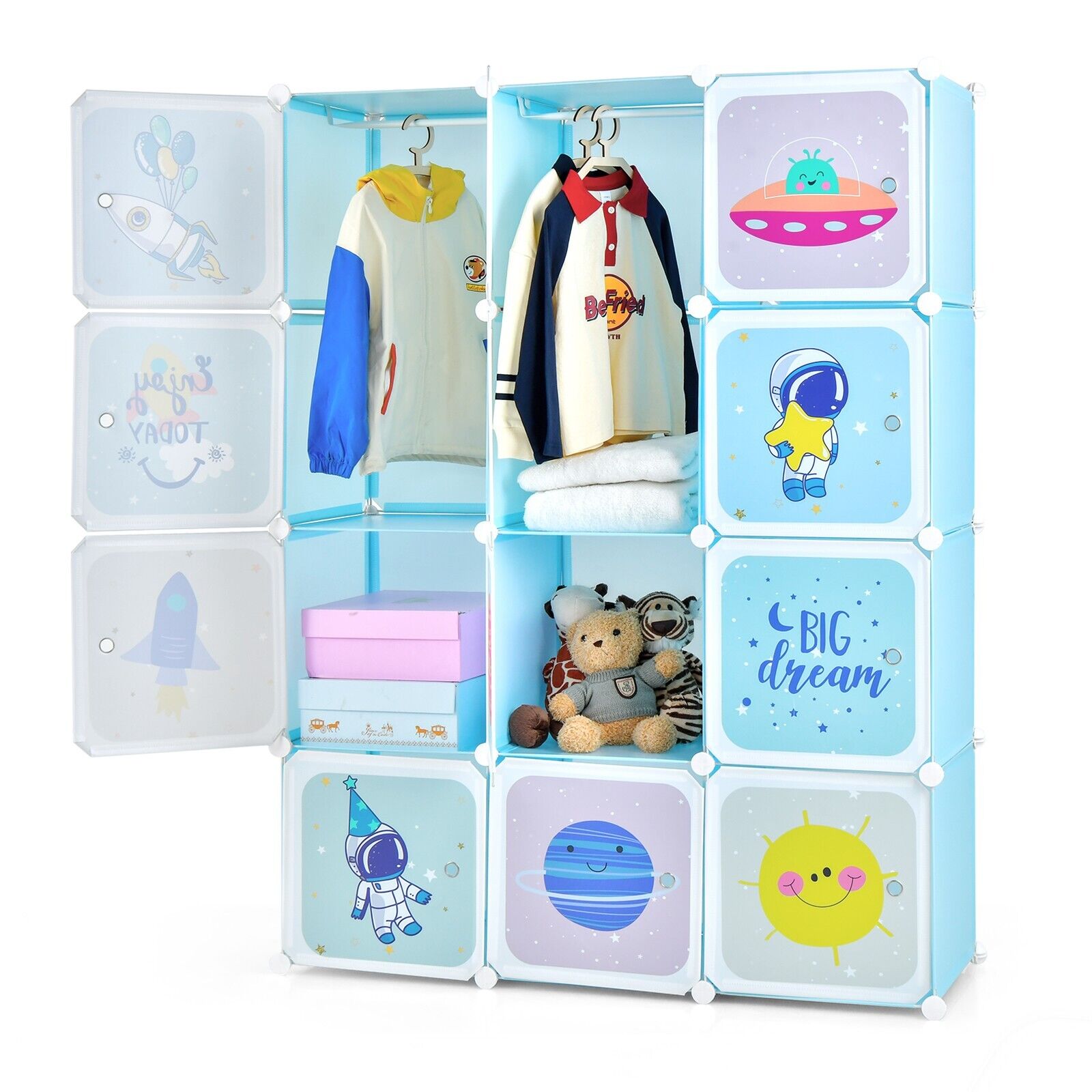 Large Portable Wardrobe cum Storage Unit | 12 Cubes | Toy Storage | Blue
