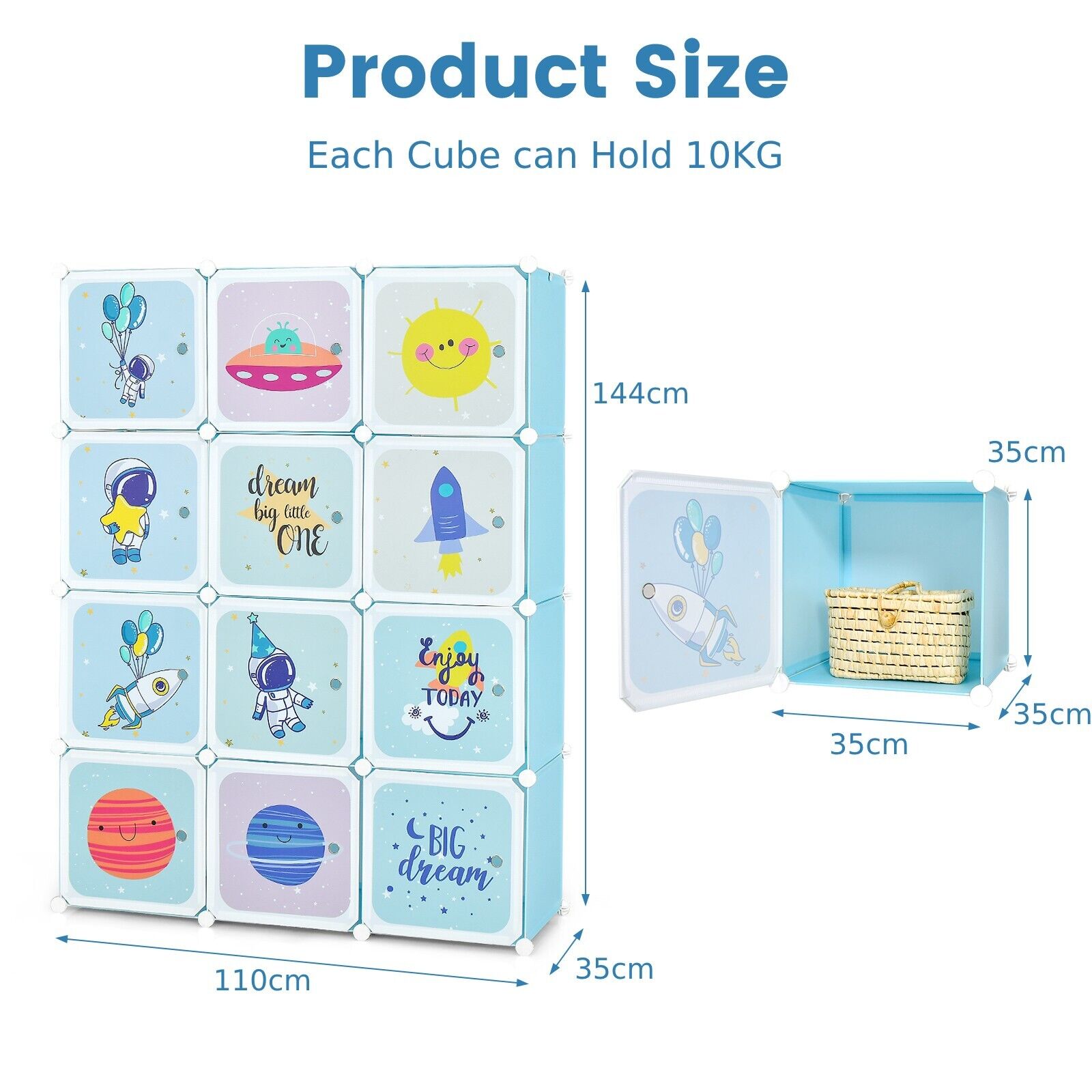 Large Portable Wardrobe cum Storage Unit | 12 Cubes | Toy Storage | Blue