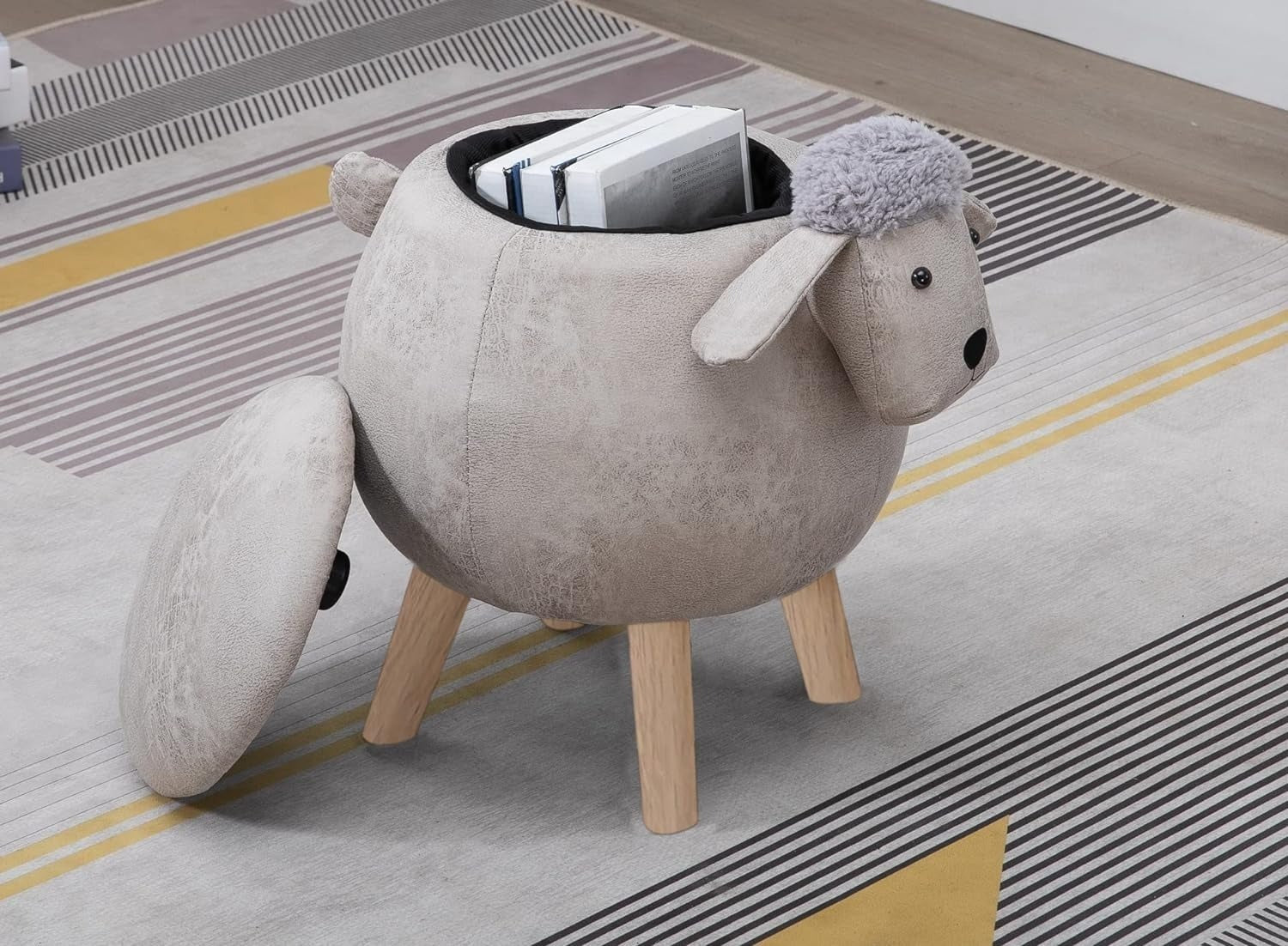 Kids 4-in-1 Stool, Storage Box, Footrest & Seat | Toy Box | Super Cute Sheep Design