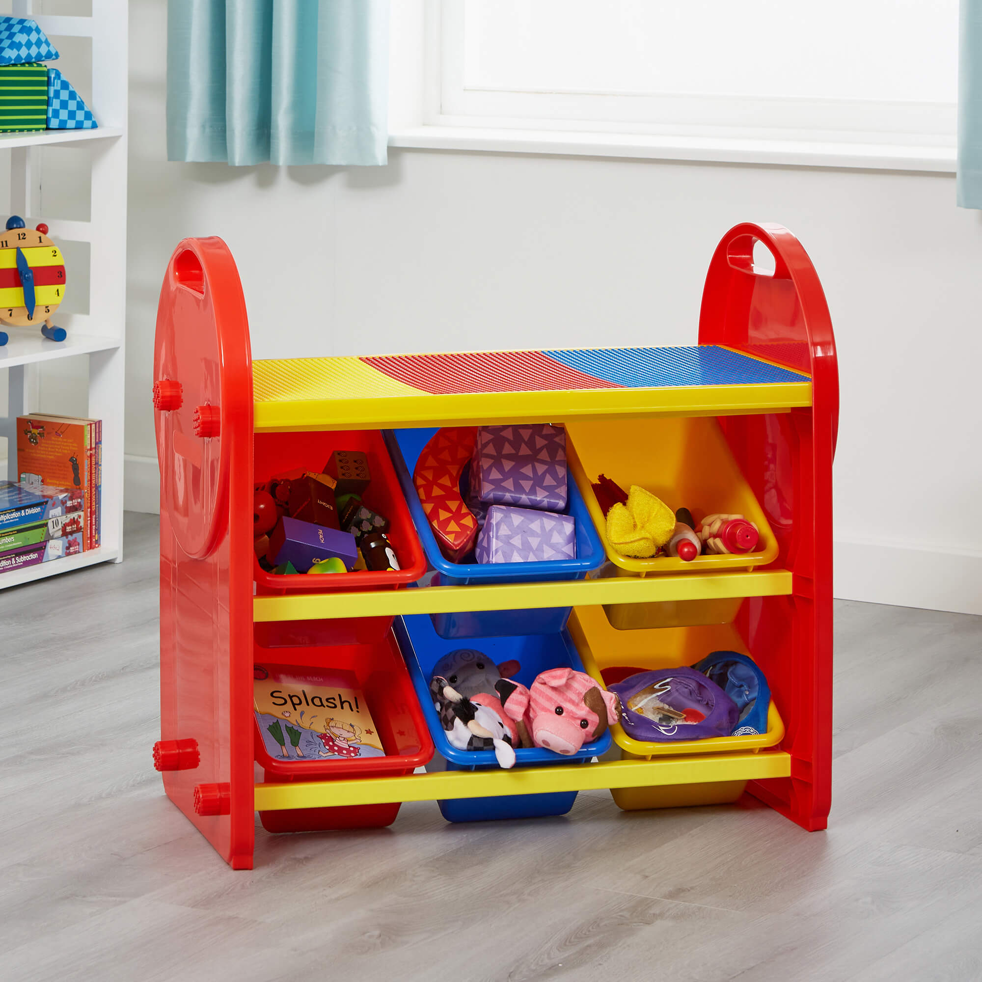 2-in-1 Montessori 6 Bin Colourful Toy Storage Unit | Lego Activity Table