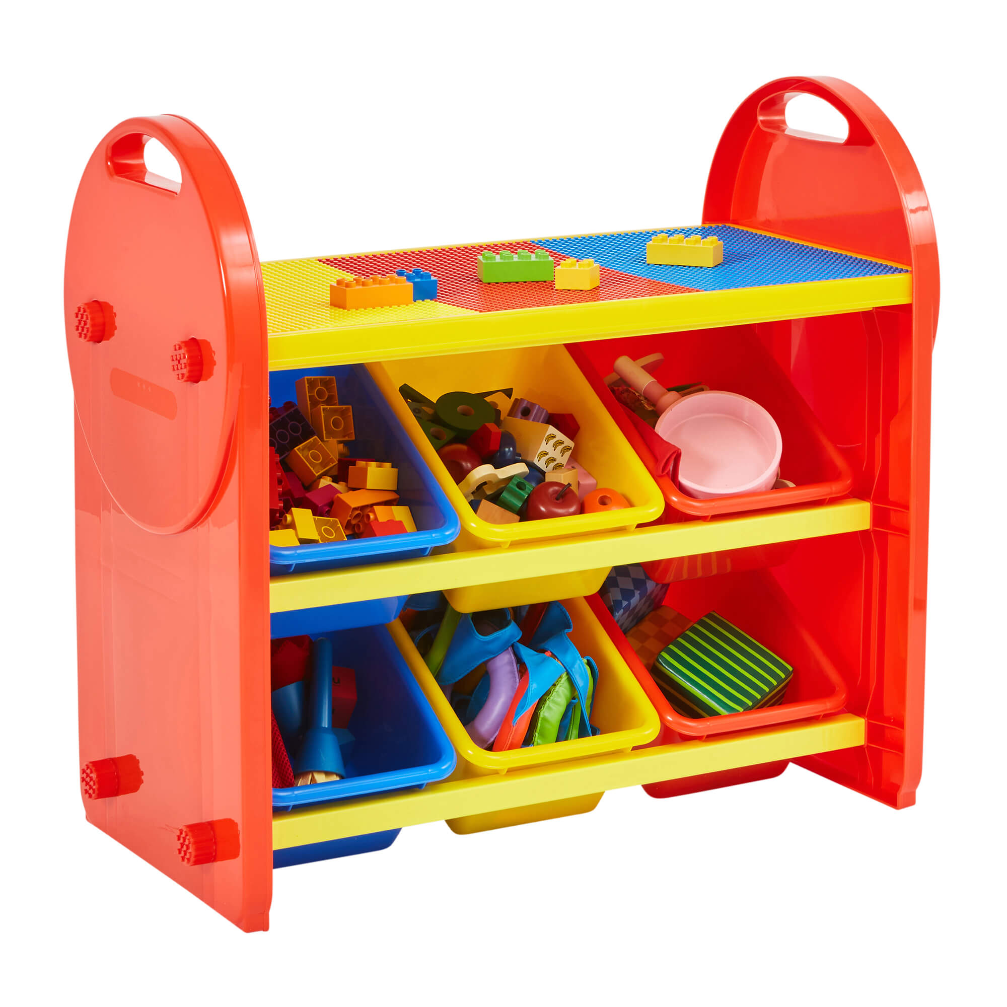 2-in-1 Montessori 6 Bin Colourful Toy Storage Unit | Lego Activity Table