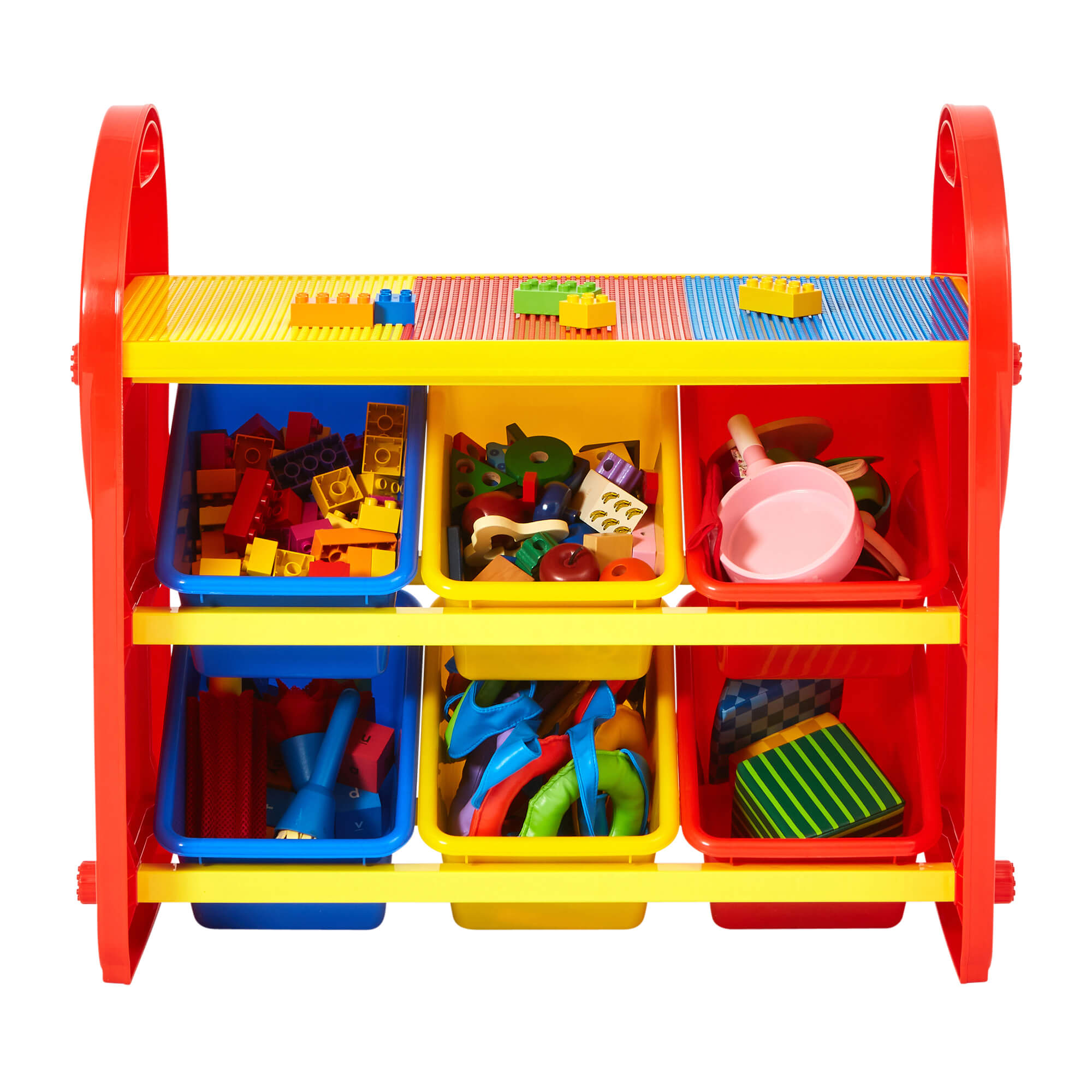2-in-1 Montessori 6 Bin Colourful Toy Storage Unit | Lego Activity Table