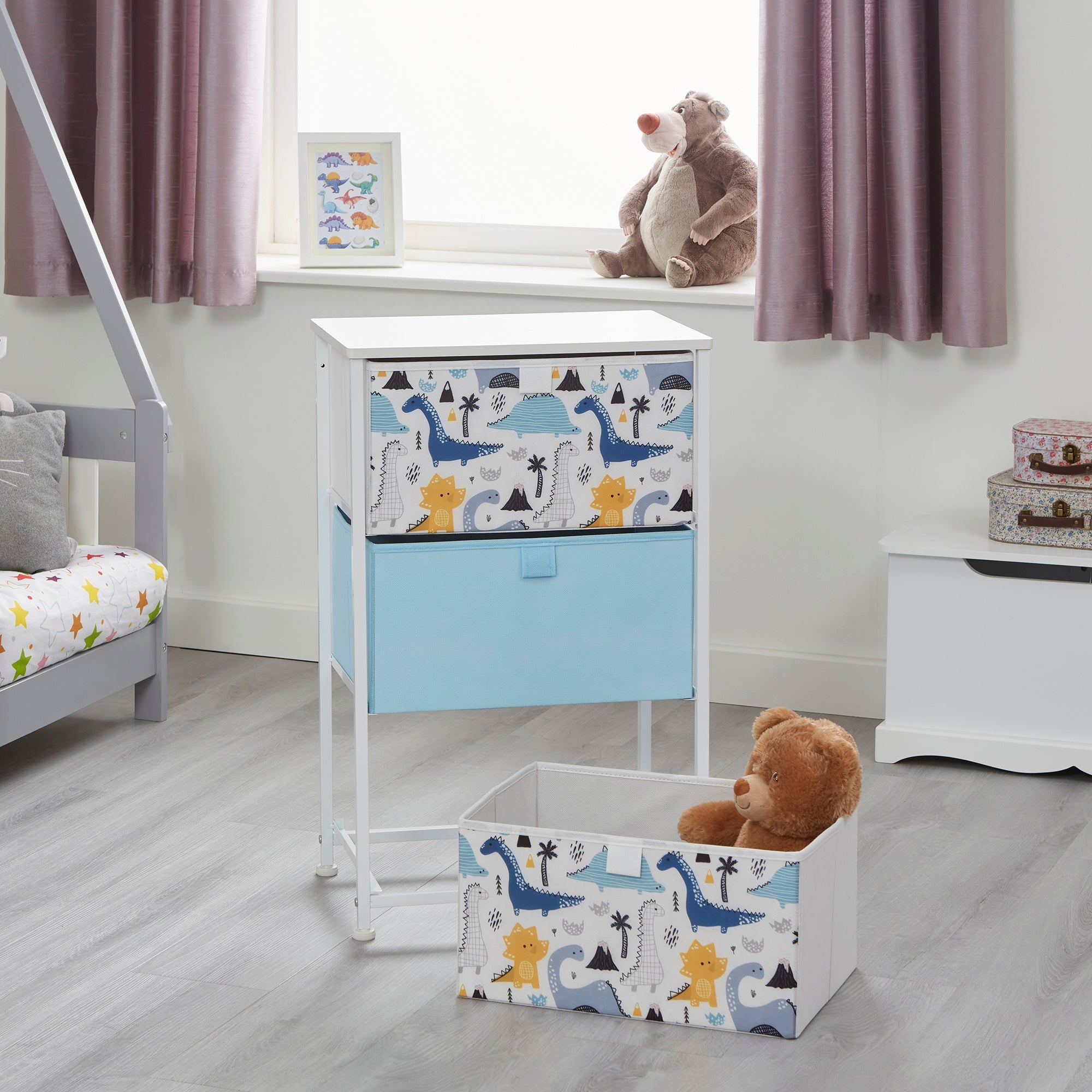 Montessori Dinosaur Toy Storage with Drawers | Children's Bedside Table | 73 x 45 x 30cm