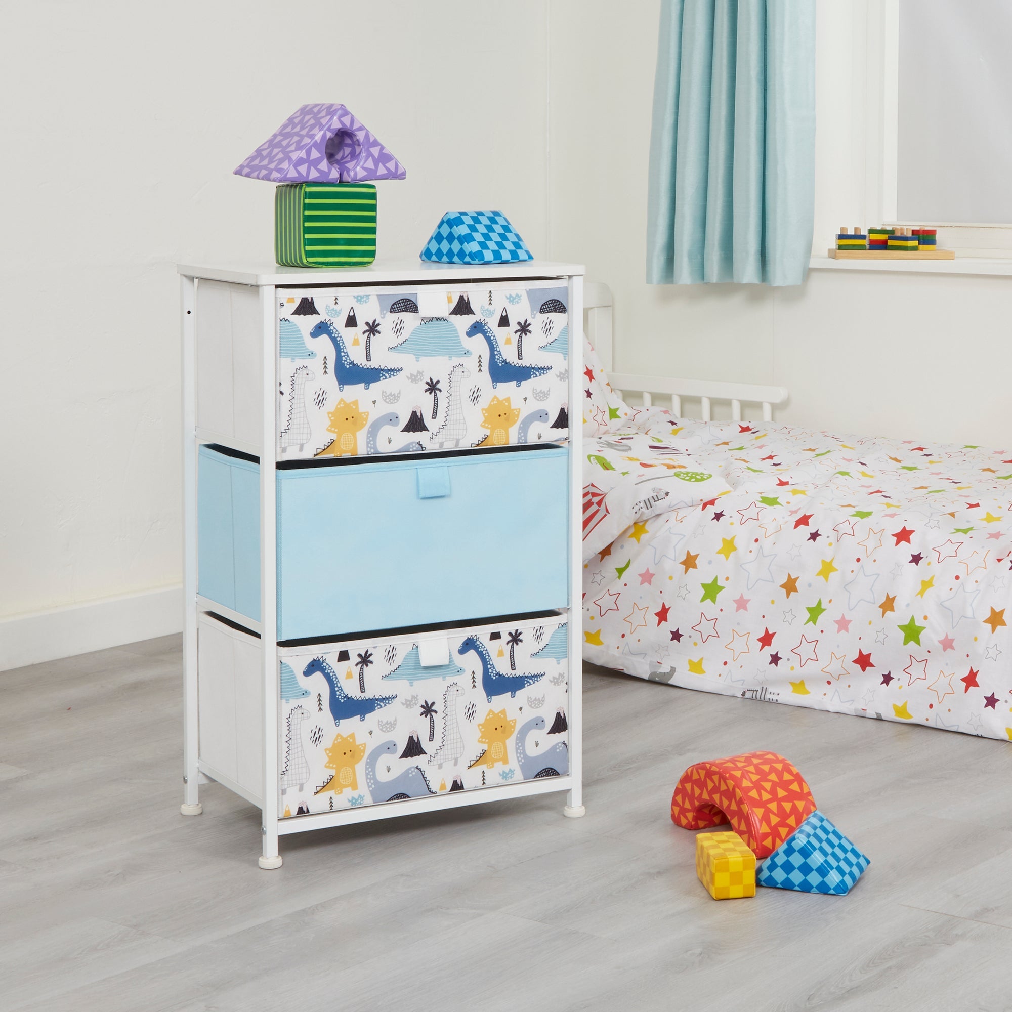 Montessori Dinosaur Toy Storage with Drawers | Children's Bedside Table | 73 x 45 x 30cm