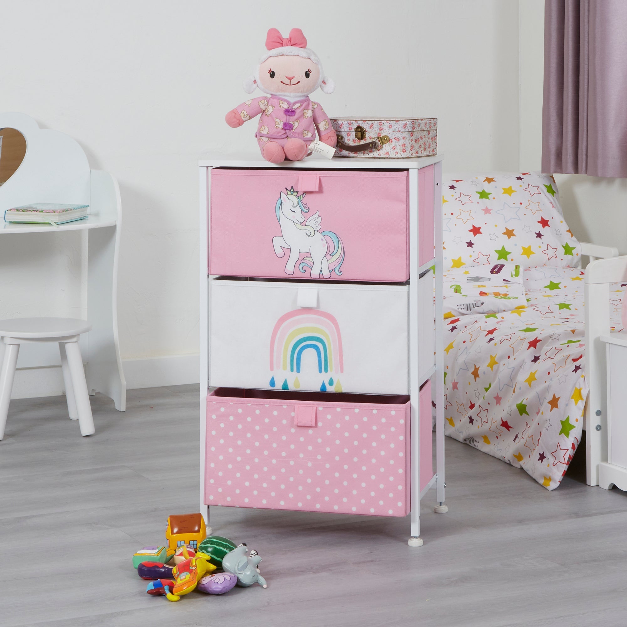 Montessori Unicorn Toy Storage with Drawers | Children's Bedside Table | 73 x 45 x 30cm