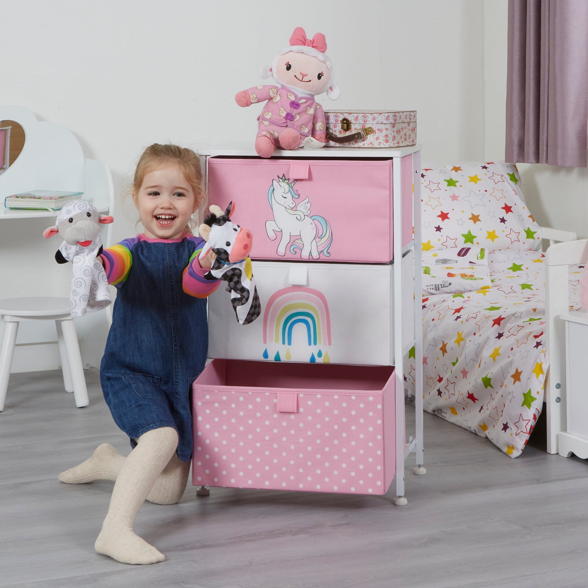 Montessori Unicorn Toy Storage with Drawers | Children's Bedside Table | 73 x 45 x 30cm