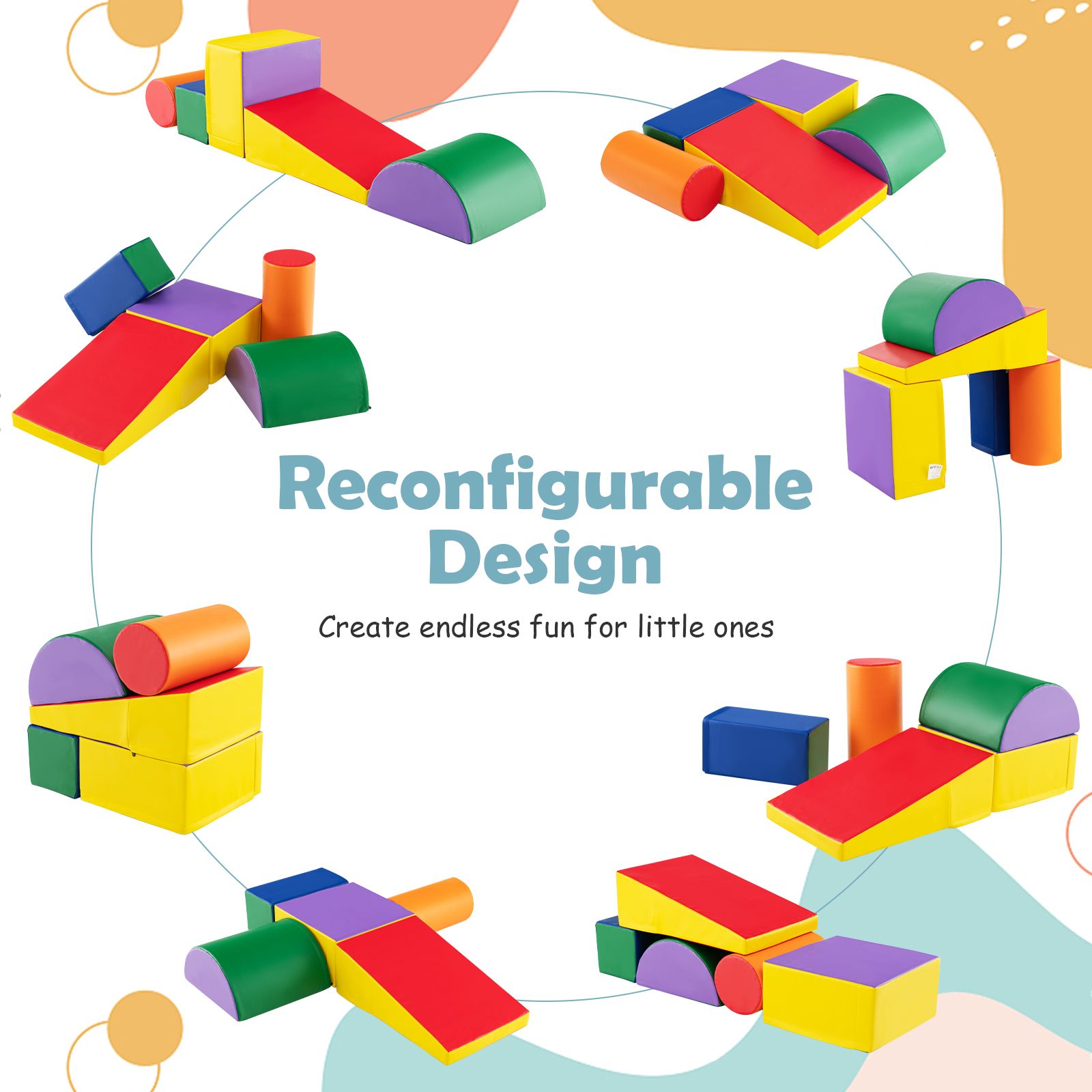 Indoor Soft Play Equipment | Montessori 5 Piece Foam Play Set | Soft Play Slide | Multi coloured 9m -3 years