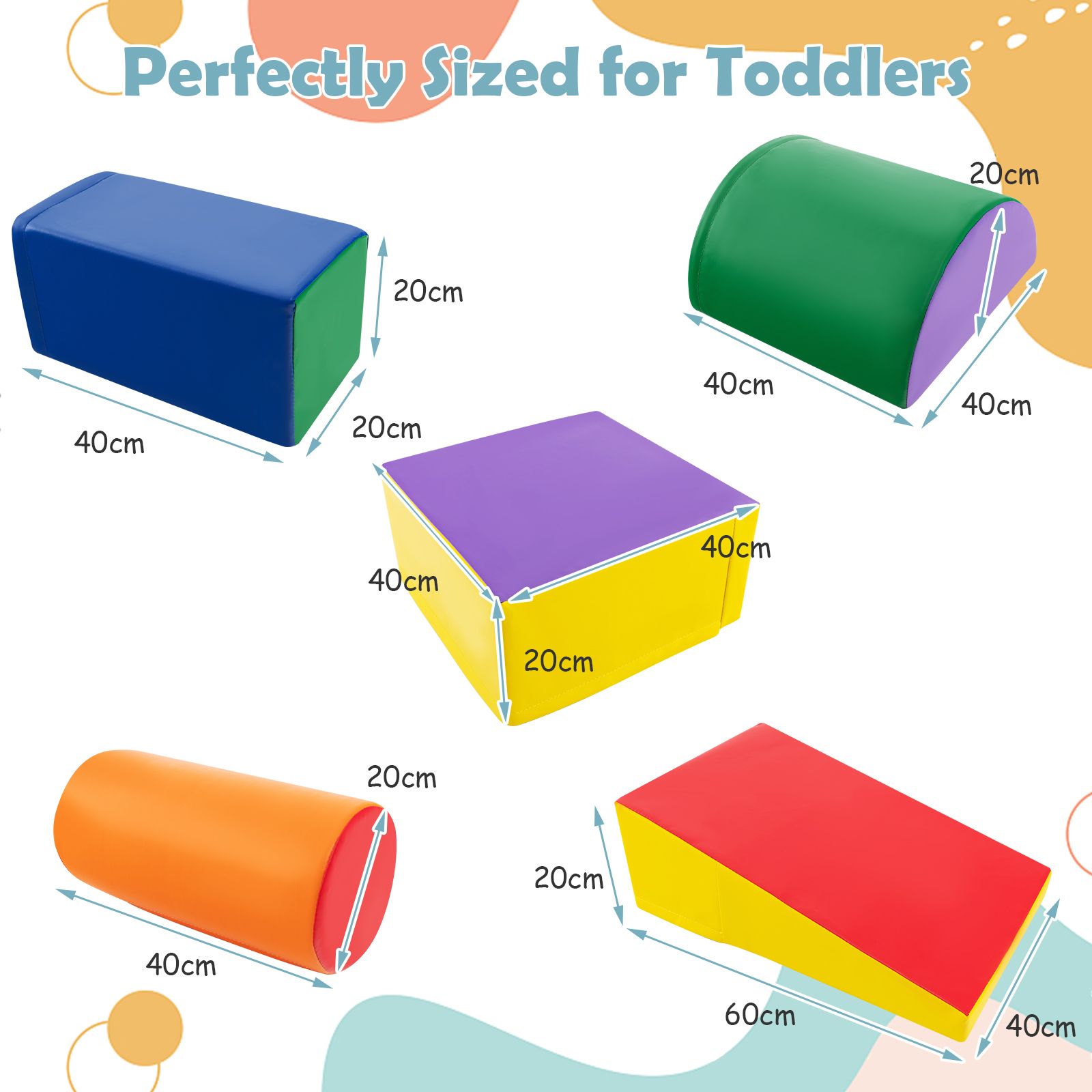 Indoor Soft Play Equipment | Montessori 5 Piece Foam Play Set | Soft Play Slide | Multi coloured 9m -3 years