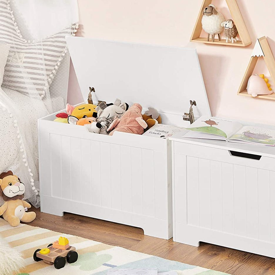 Childrens Modern Wooden Toy Box with Slow Release Hinges | Ottoman | Blanket Box | White