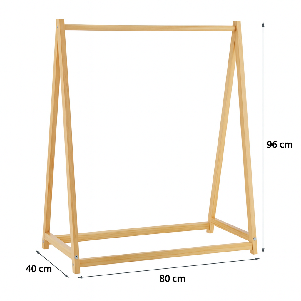 Montessori Wooden Dress-Up Rail for Toddlers | Natural Pine