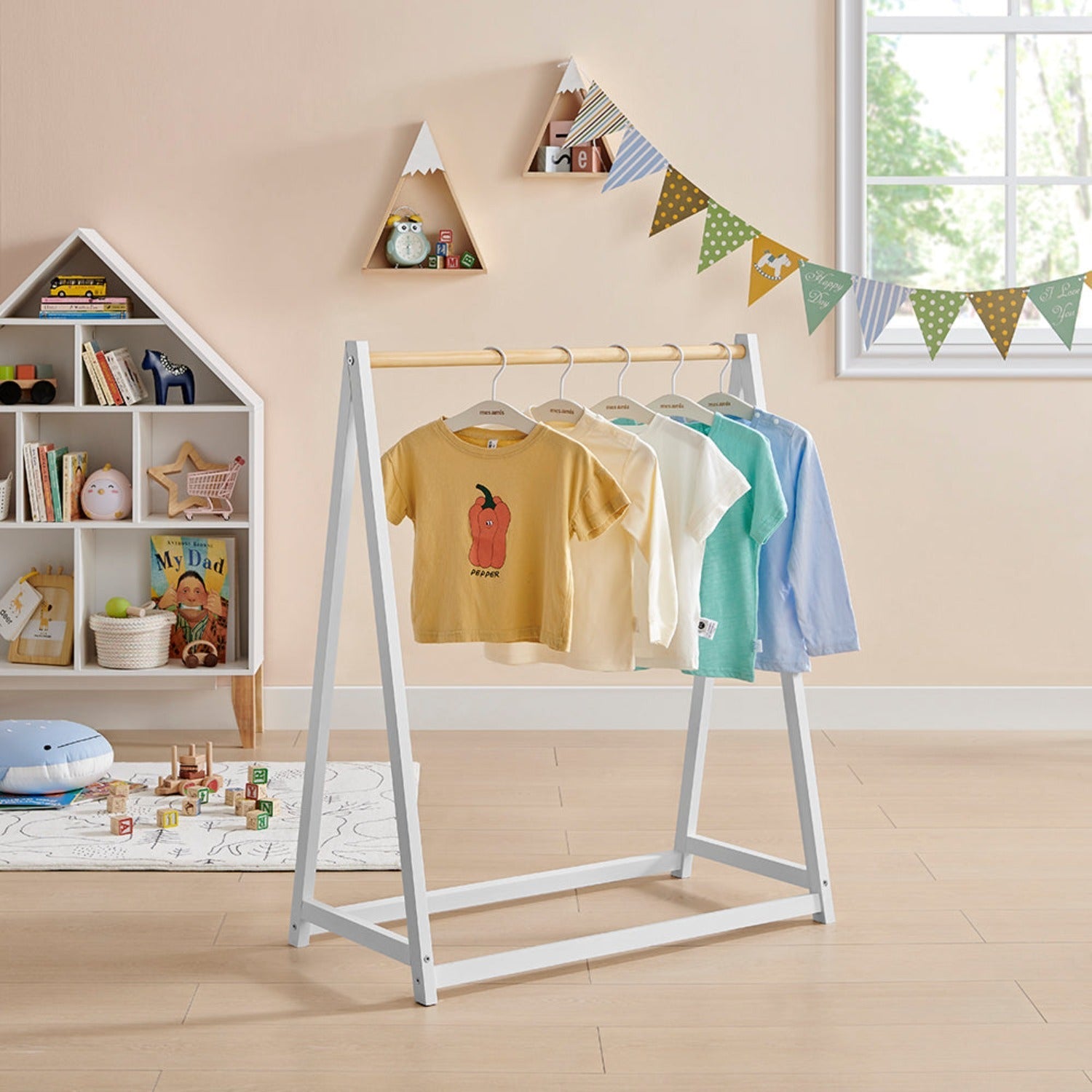 Montessori Wooden Dress-Up Rail for Toddlers | White