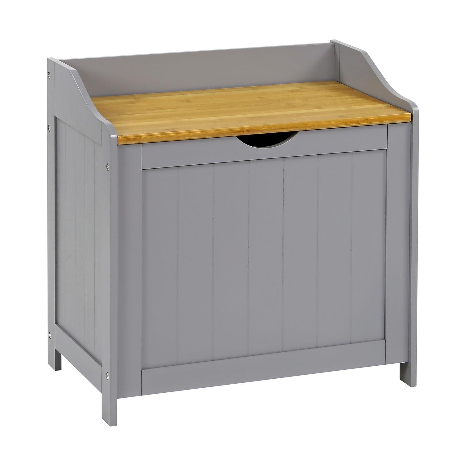 Large Wooden Toy Box & Bench with Slow Release Hinge | Ottoman | Blanket Box | Grey with Natural Bamboo Lid
