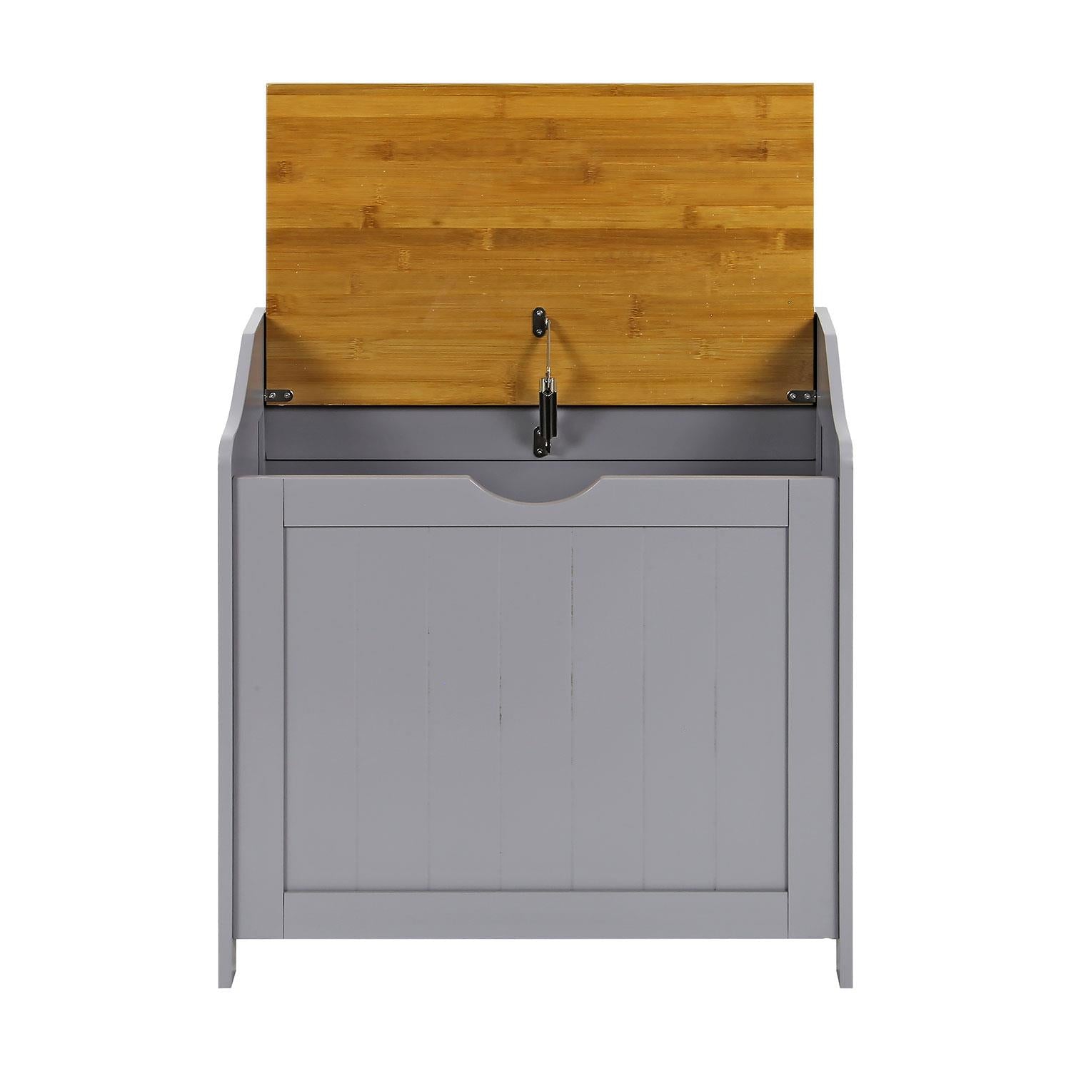 Large Wooden Toy Box & Bench with Slow Release Hinge | Ottoman | Blanket Box | Grey with Natural Bamboo Lid