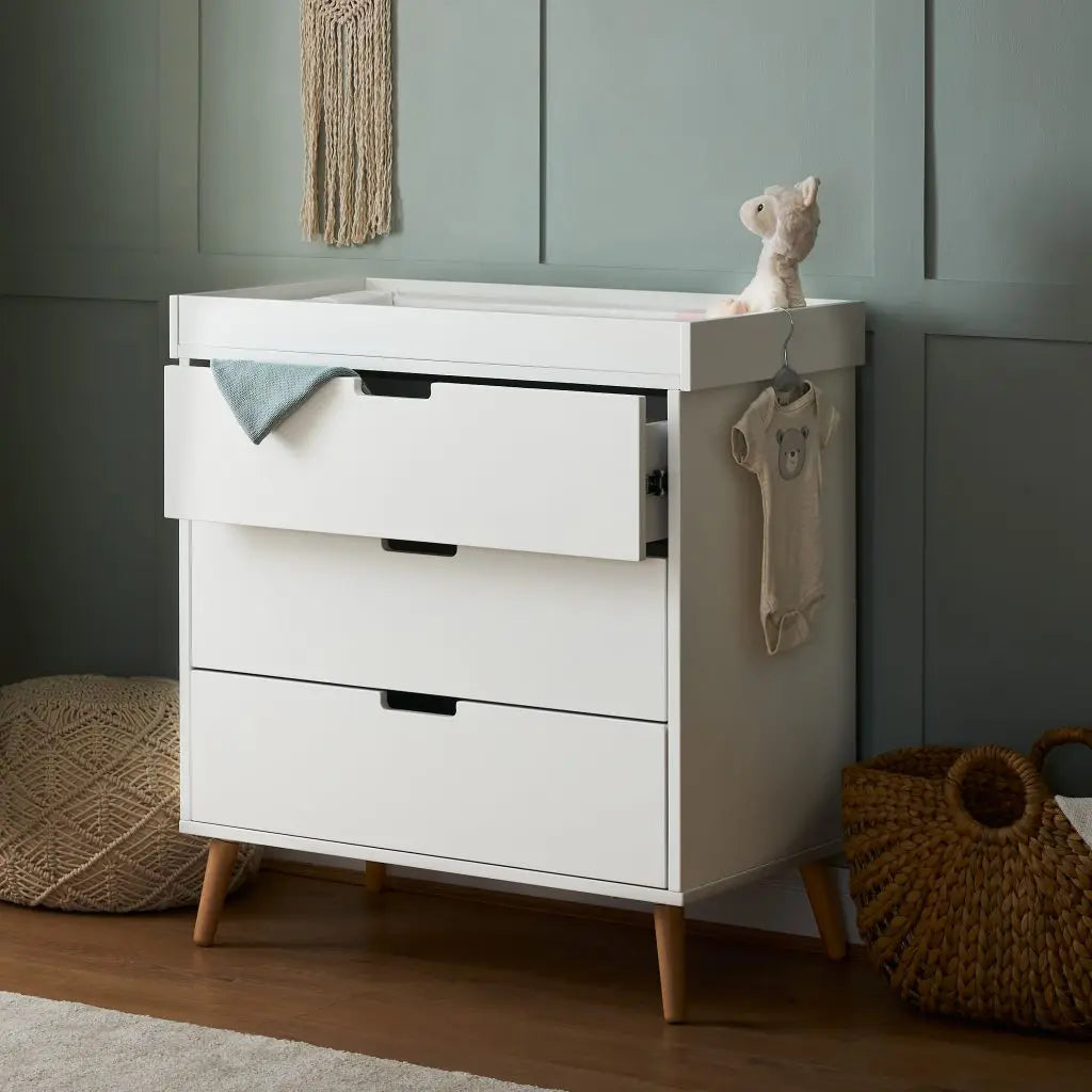 Scandi-Inspired Baby Changing Unit | Chest of Drawers | Baby Dresser | White & Natural