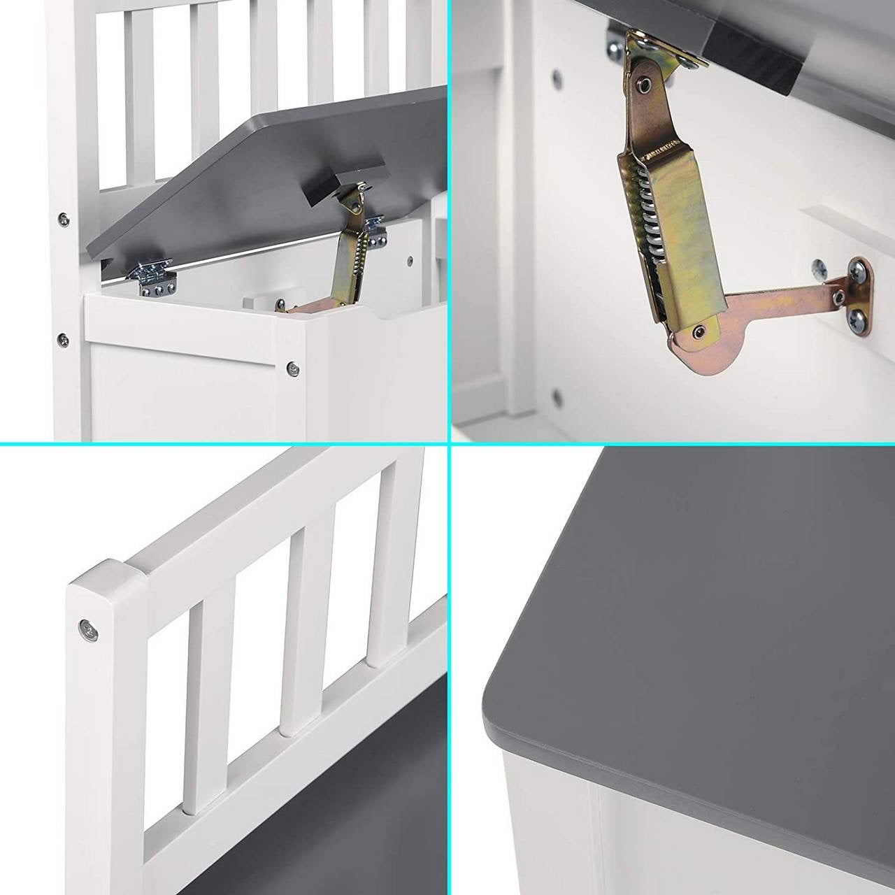 Little Helper Wooden Toy Storage Bench | Kids Toy Box | Crisp White & Charcoal Grey