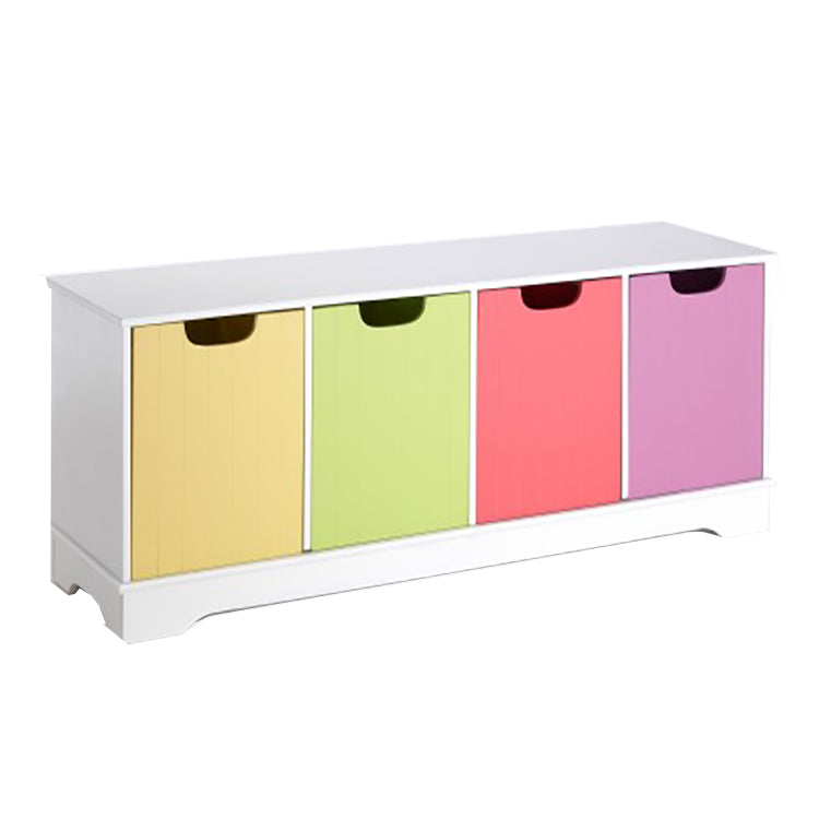 Childrens Large Deluxe White Toy Storage Unit | Bench with 4 Colourful Storage Boxes | 1.2m Wide