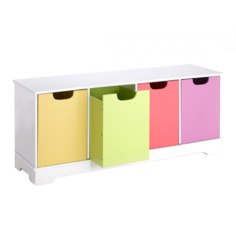 Childrens Large Deluxe White Toy Storage Unit | Bench with 4 Colourful Storage Boxes | 1.2m Wide