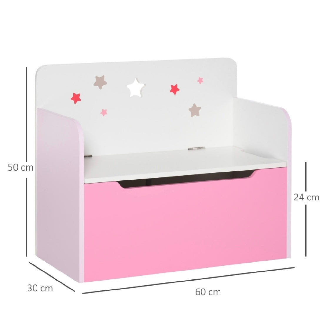 Children’s 2-in-1 Toy Box and Seat | Slow Release Safety Hinge | White & Pink | 3 Years+