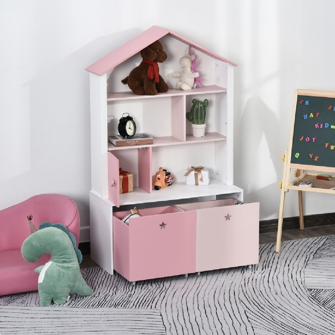 Kids Large Bookshelf | Kids Bookcase with Drawers | Toy Storage | Pink & White | 3 Years+
